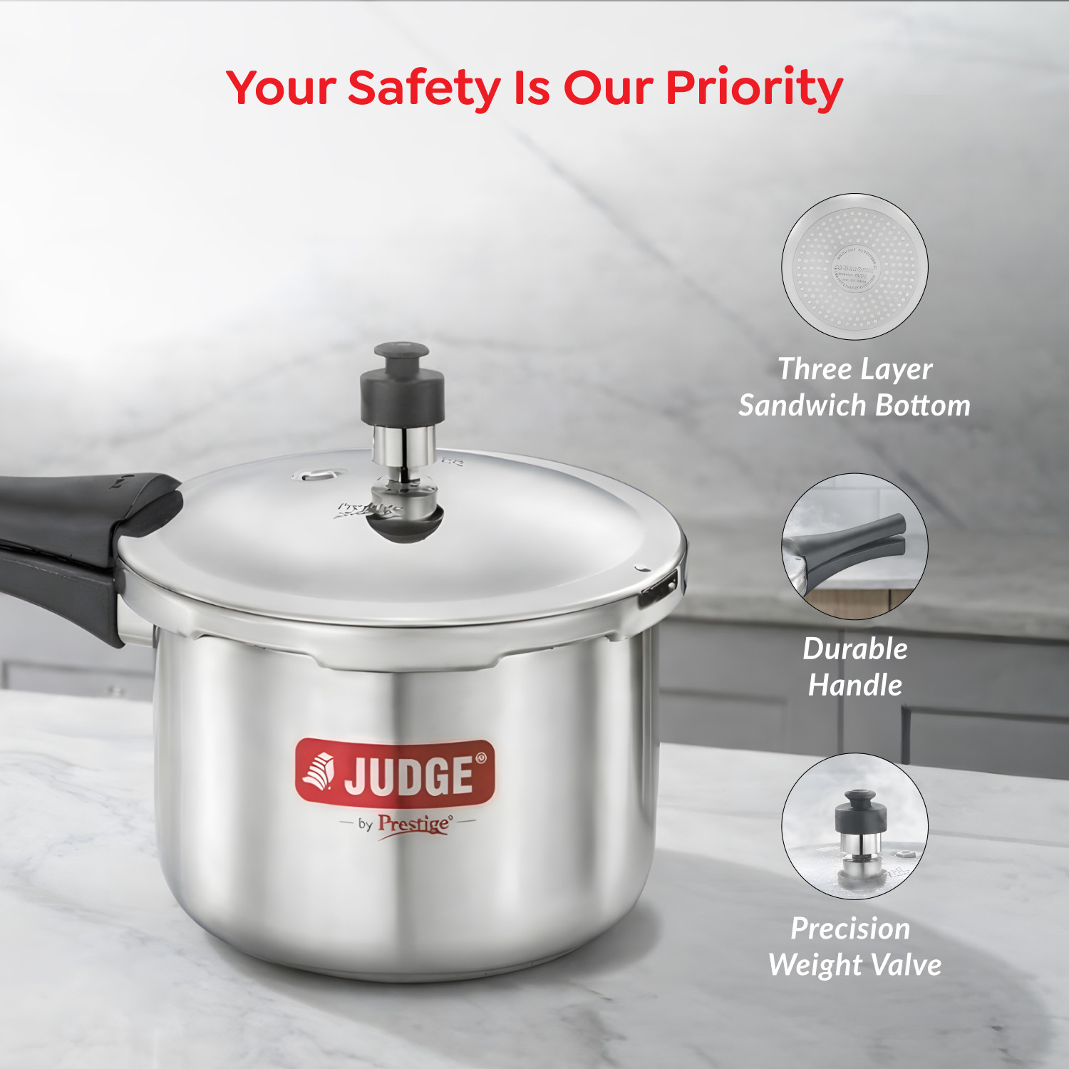 Image of Prestige ACE Combo Pack Of 3 Easy Grip Handle| Long-Lasting Pressure Regulator 5 L, 3 L, 2 L Outer Lid Induction Bottom Pressure Cooker