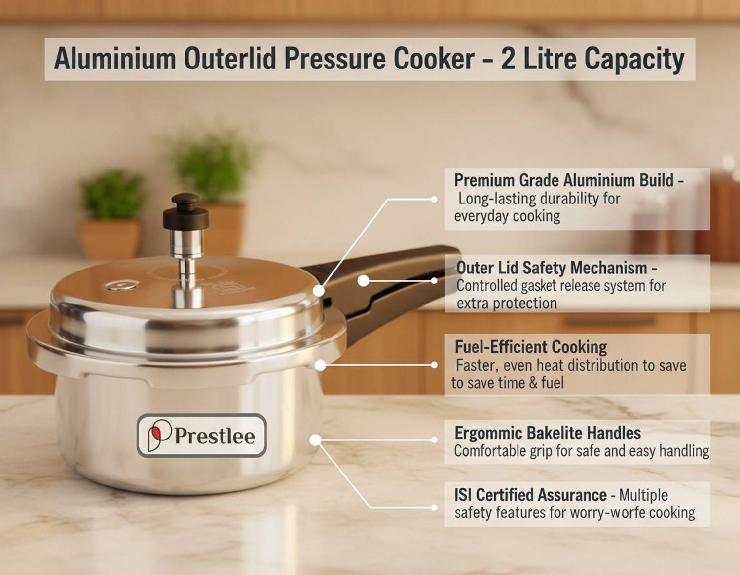 Prestlee 2L Aluminium Pressure Cooker - Image 4