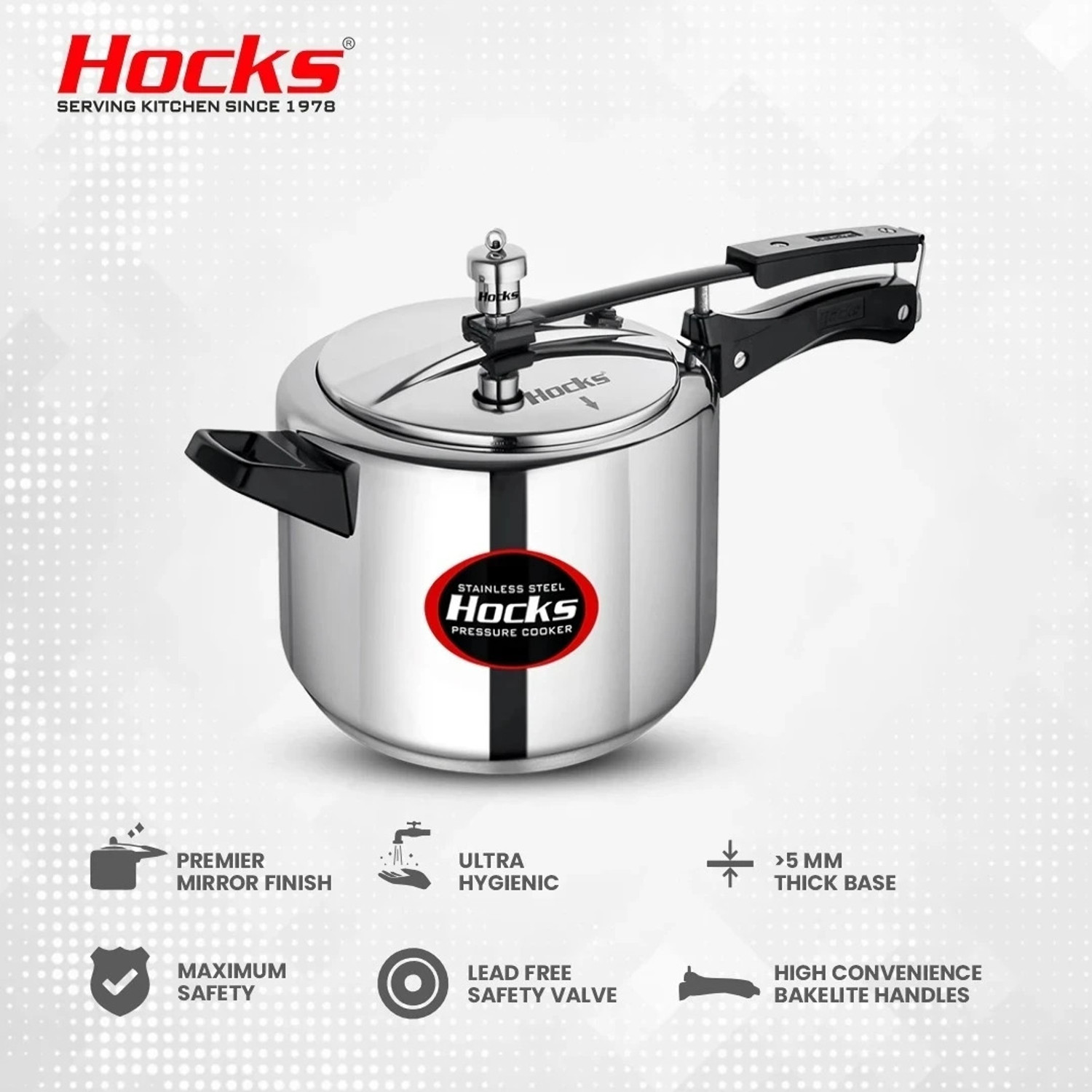 Image of Hocks Classic 5 L Inner Lid Induction Bottom Pressure Cooker