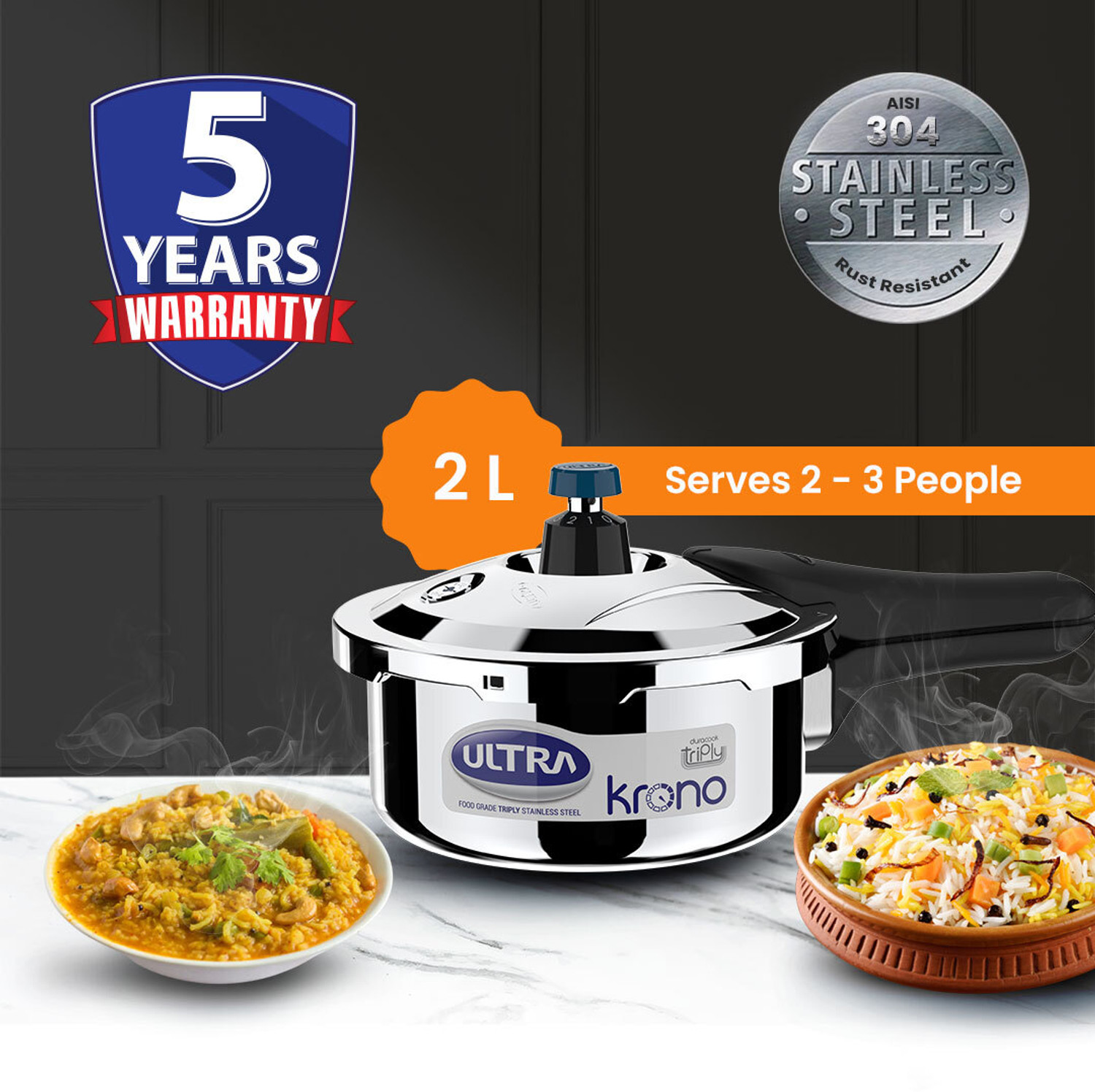 Image of ULTRA Ultra Triply Krono 2 L Outer Lid Induction Bottom Pressure Cooker