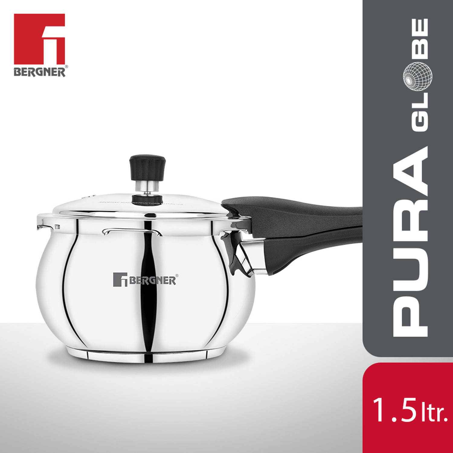Image of BERGNER Pura Globe Belly Shape Outer Lid 1.5 L Outer Lid Induction Bottom Pressure Cooker