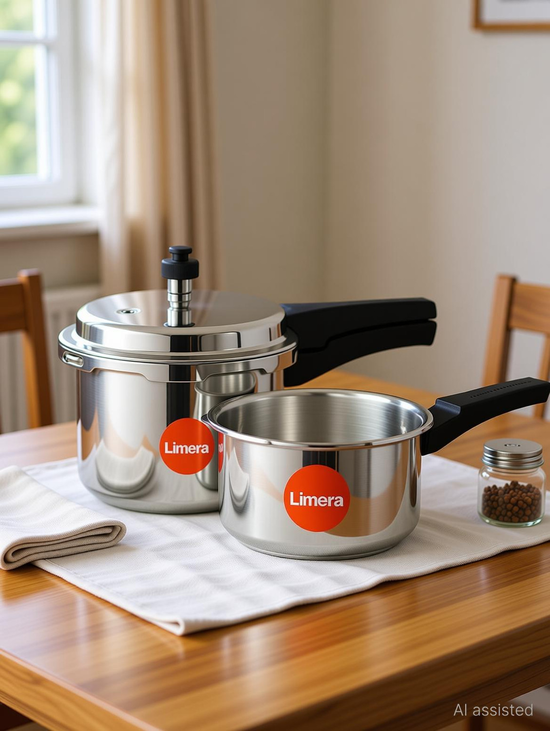 Image of Limera ISI Certified Stainless Steel Cooker Combo 2 L, 3 L Outer Lid Induction Bottom Pressure Cooker