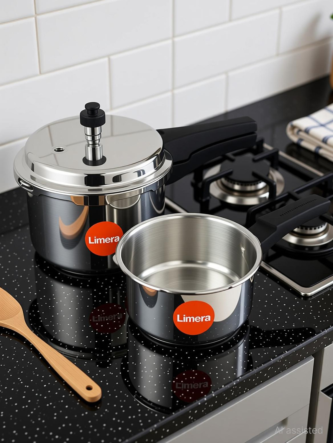 Image of Limera ISI Certified Stainless Steel Cooker Combo 2 L, 3 L Outer Lid Induction Bottom Pressure Cooker