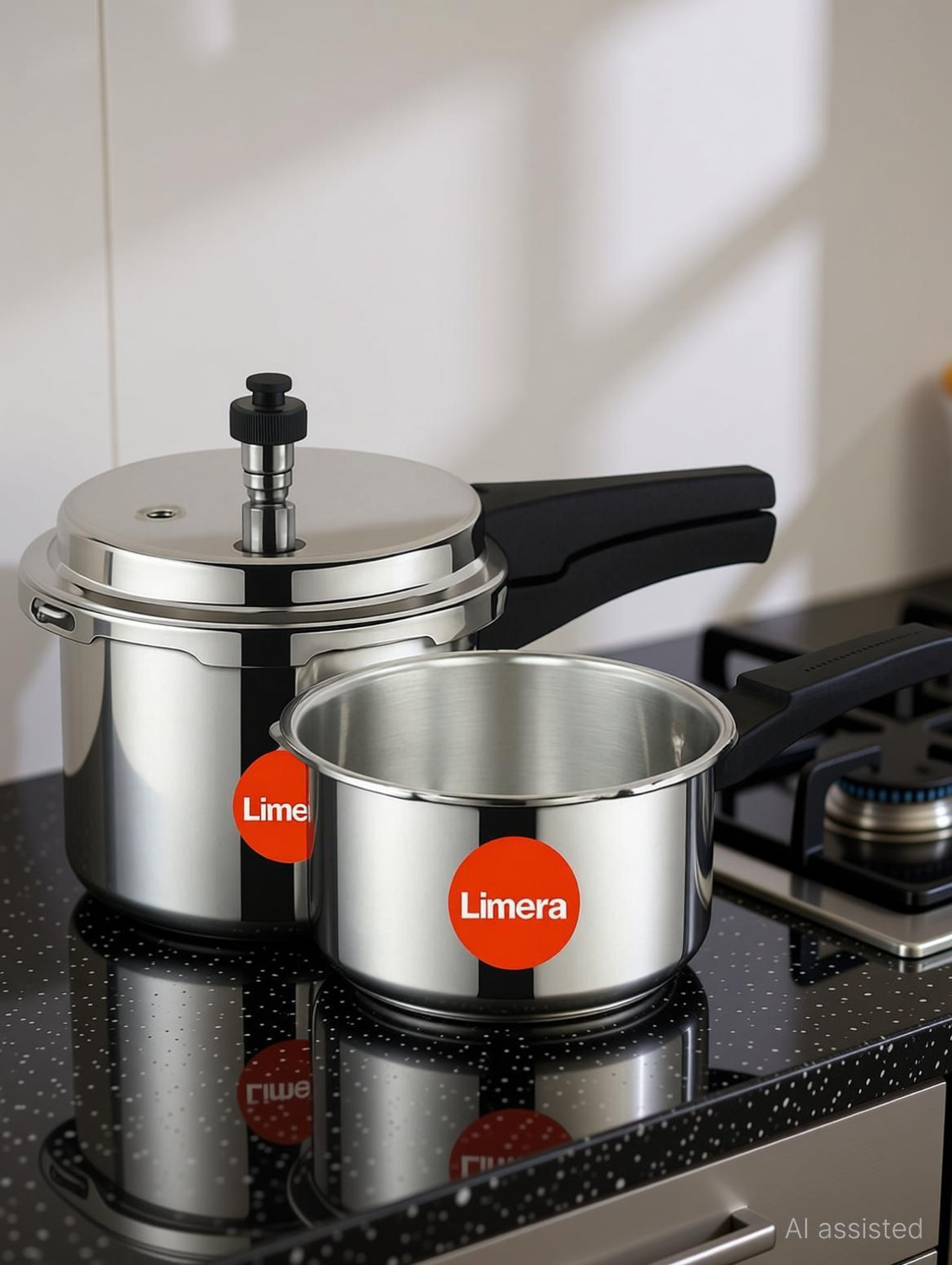 Image of Limera ISI Certified Stainless Steel Cooker Combo 2 L, 3 L Outer Lid Induction Bottom Pressure Cooker