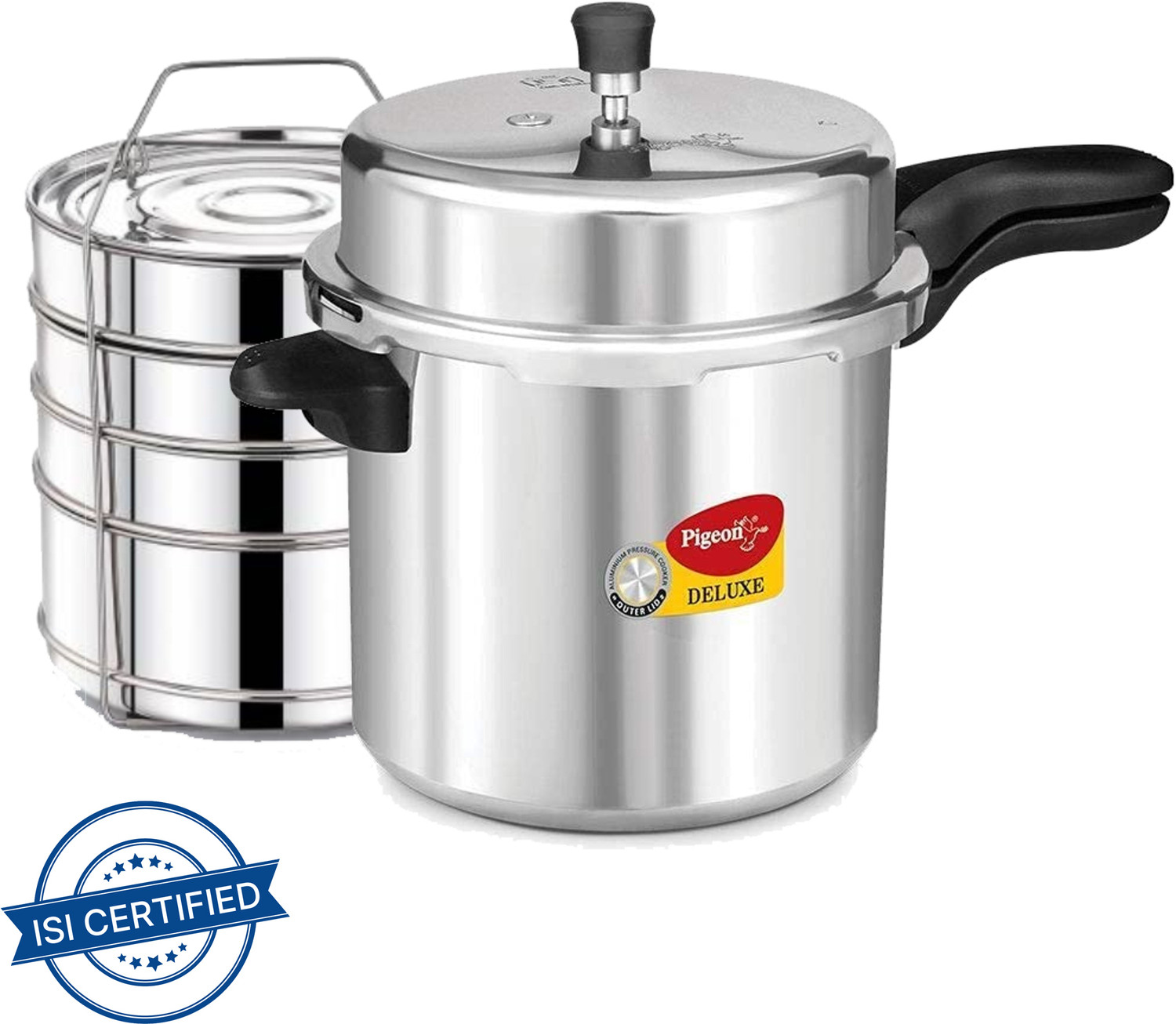 Image of Pigeon Deluxe 12 L Cooker with Suitable Stainless Steel Cooker Separator 12 L Outer Lid Pressure Cooker