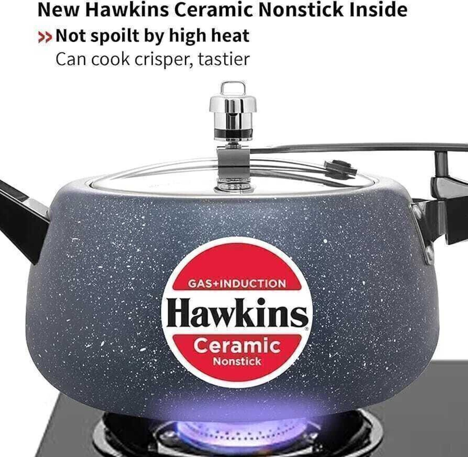Image of Hawkins Ceramic Nonstick 5L Pressure Cooker, Induction Inner Lid Cooker,Blue 5 L Inner Lid Induction Bottom Pressure Cooker & Pressure Pan