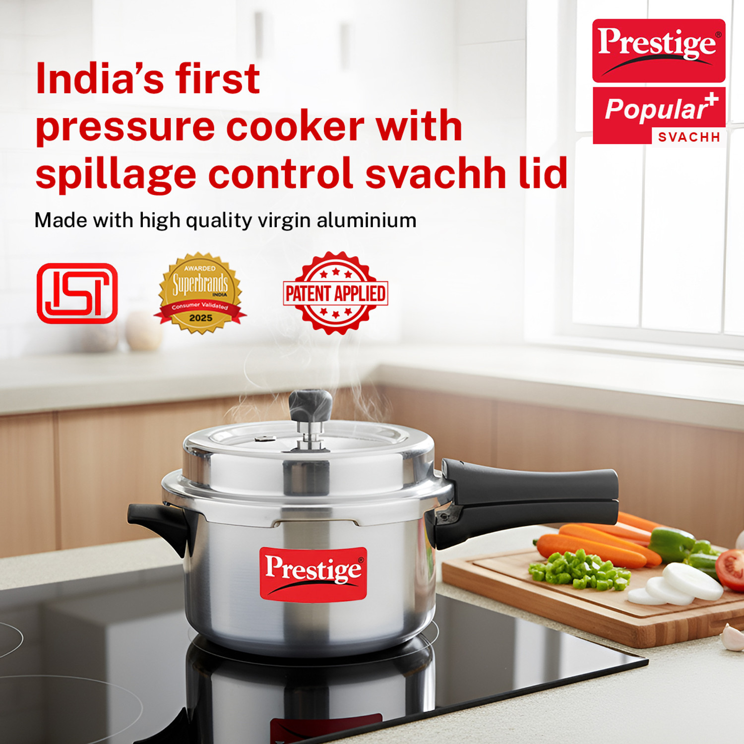 Image of Prestige by TTK Aluminium Pressure Cooker, 4.0 Litre - Silver 4 L Outer Lid Induction Bottom Pressure Cooker