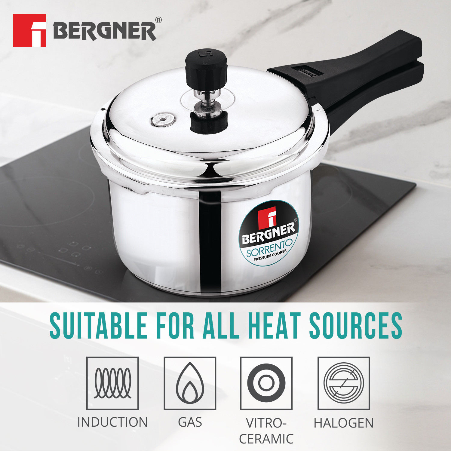 Image of BERGNER Sorrento Stainless Steel 1.5 Litres Outer Lid Mini Pressure Cooker, 1.5 L Induction Bottom Pressure Cooker (Stainless Steel)
