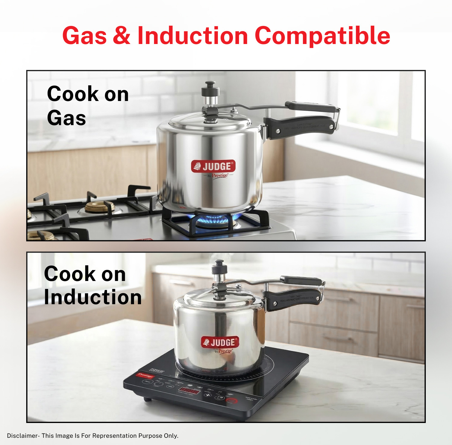 Image of Prestige Judge ACE Induction Base|Long Lasting Pressure Regulator|Easy Grip handle 2 L Inner Lid Induction Bottom Pressure Cooker