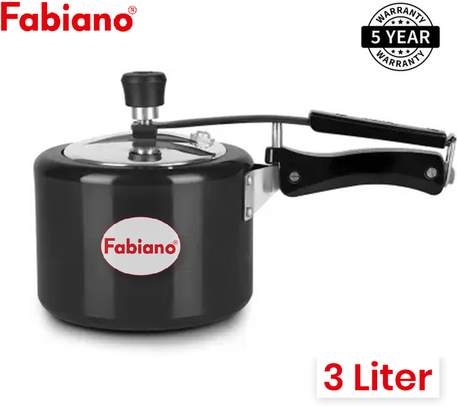 Image of Fabiano 3 L Pressure Cooker with Induction Base Black inner Deep Lid 3 L Inner Lid Induction Bottom Pressure Cooker