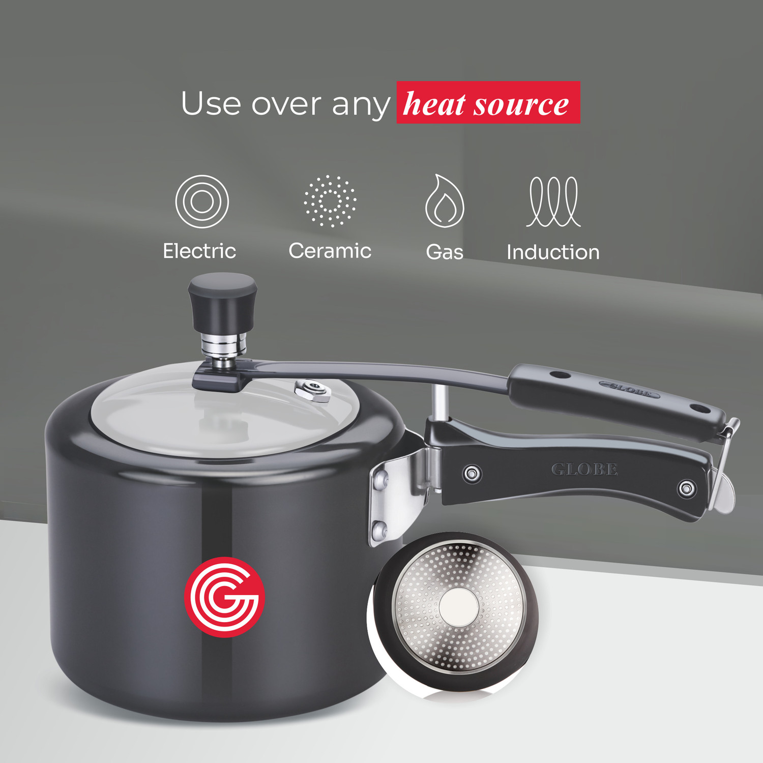 Image of globe Brio Induction Base with Stainless Steel Inner Lid 2 litre|6 Years Warranty 2 L Inner Lid Induction Bottom Pressure Cooker