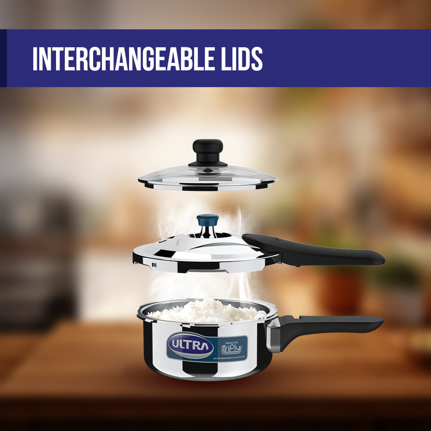 Image of ULTRA Duracook Triply Duo 2 L Outer Lid Induction Bottom Pressure Cooker