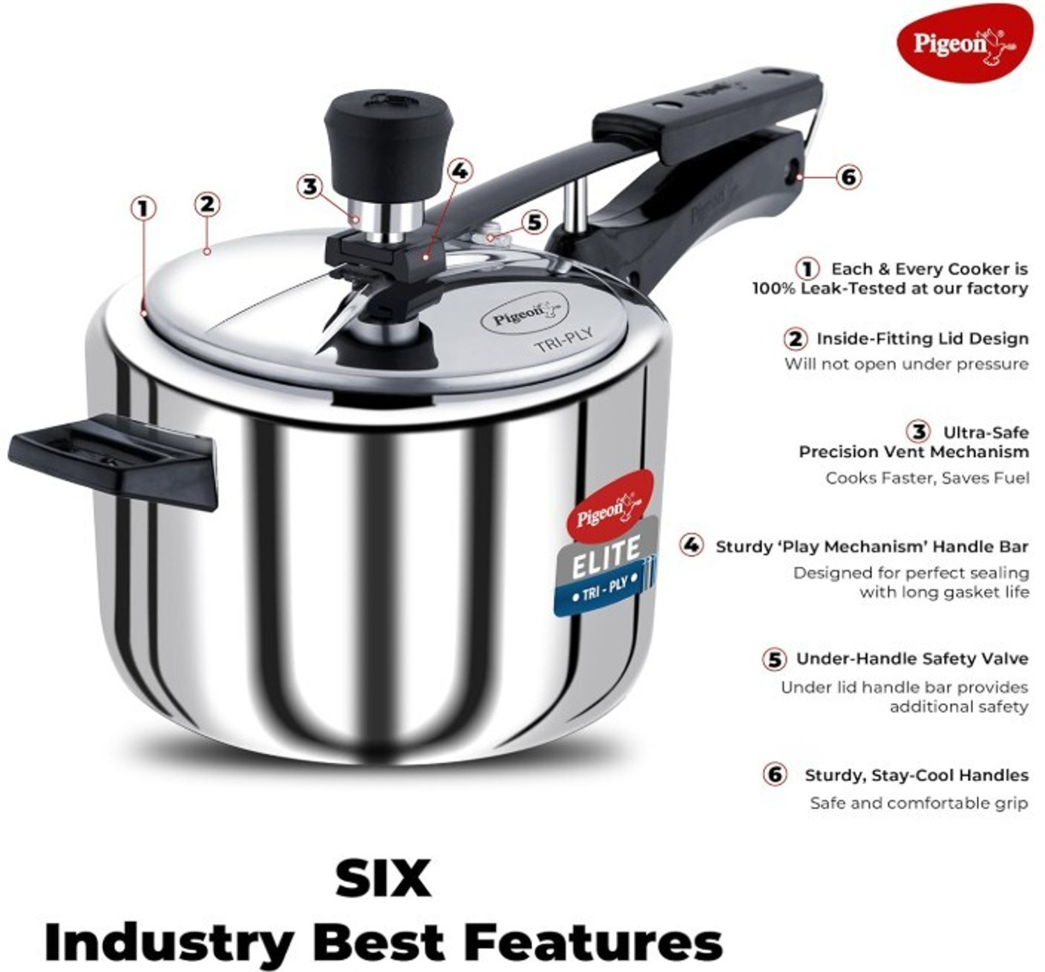 Image of Pigeon Triply SS 19004591 5 L Inner Lid Induction Bottom Pressure Cooker
