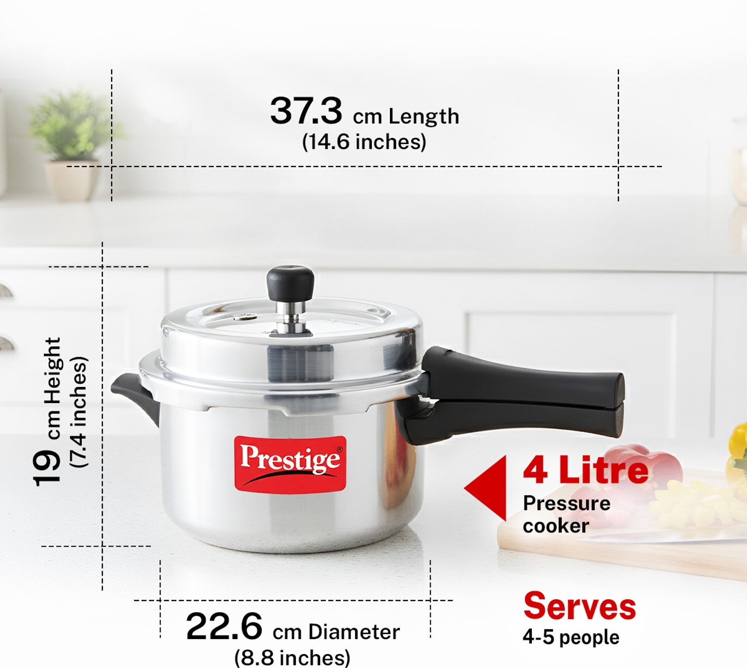 Image of Prestige by TTK Aluminium Pressure Cooker, 4.0 Litre - Silver 4 L Outer Lid Induction Bottom Pressure Cooker