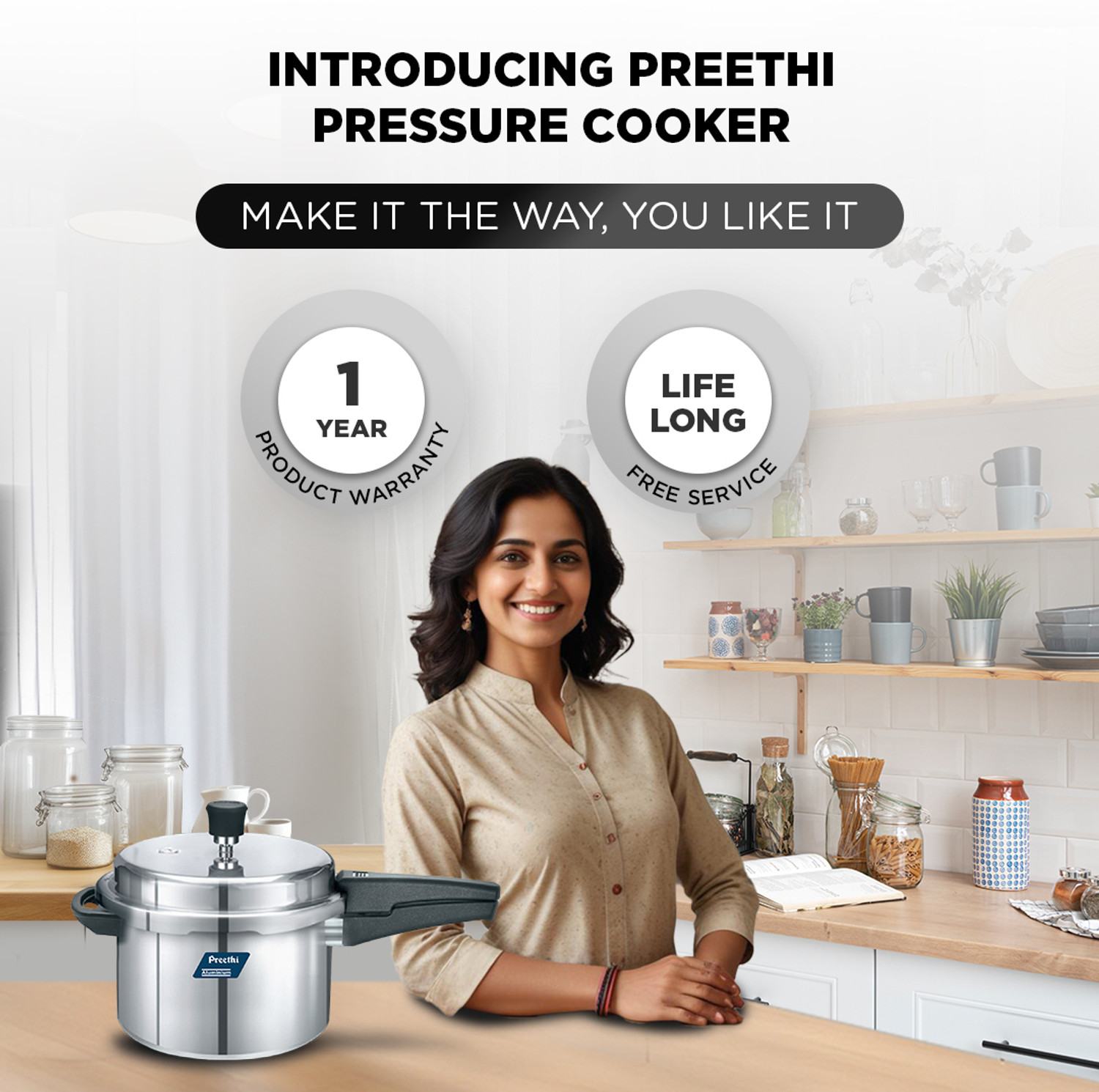Image of Preethi 5L Aluminium Outerlid Pressure Cooker (PC 020) 5 L Outer Lid Induction Bottom Pressure Cooker