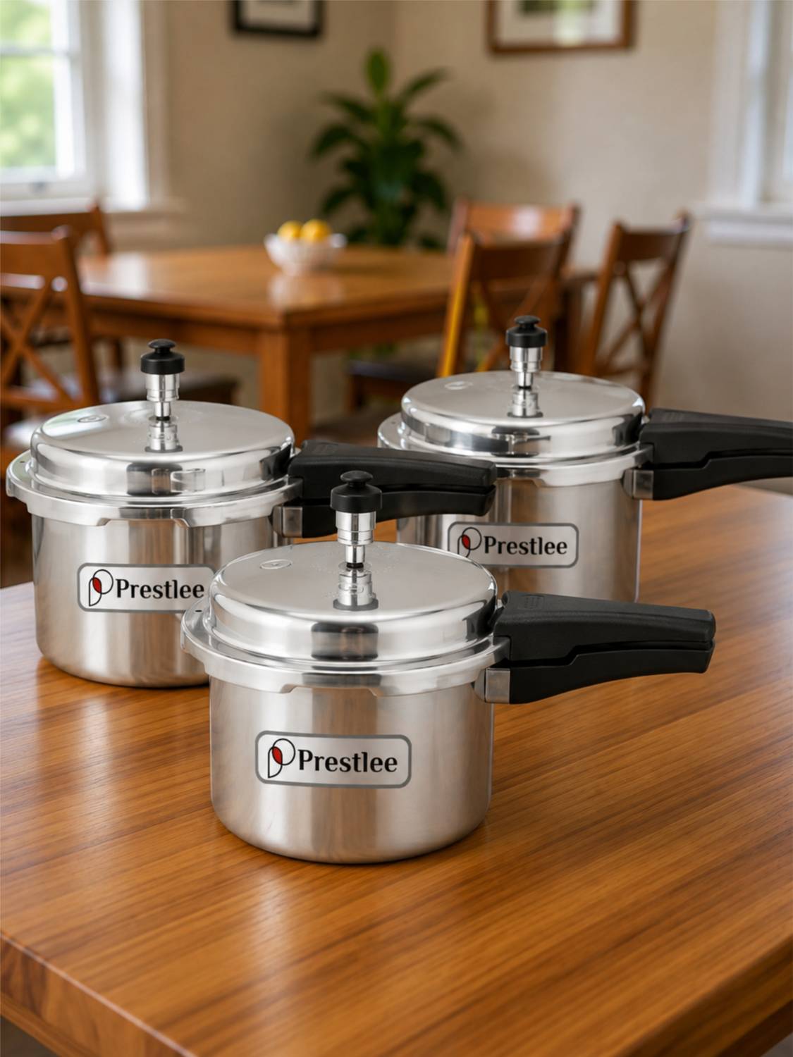 Prestlee DELUXE 3, 3, 3 Liter Aluminium Outerlid Pressure Cooker Combo 3 L, 3 L, 3 L Outer Lid Pressure Cooker