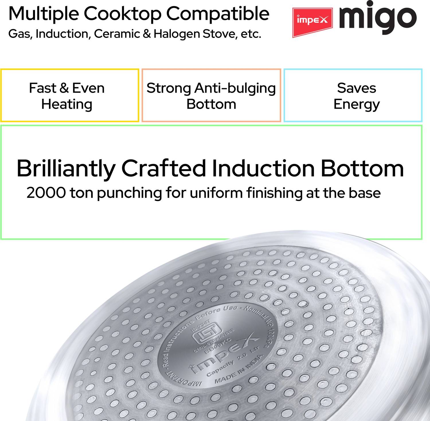 IMPEX Migo Induction Base Pressure Cooker Combo 2 L, 3 L, 5 L Ind... more