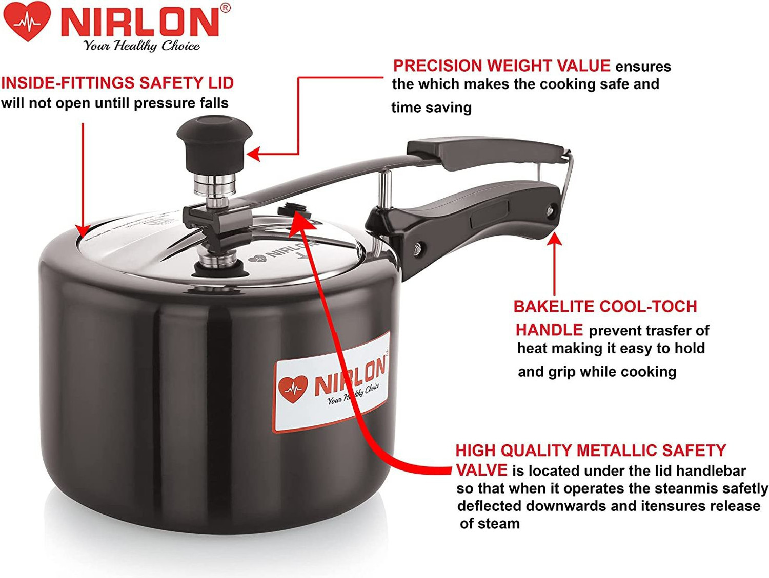 Image of NIRLON Supreme cooker 2 L Inner Lid Induction Bottom Pressure Cooker