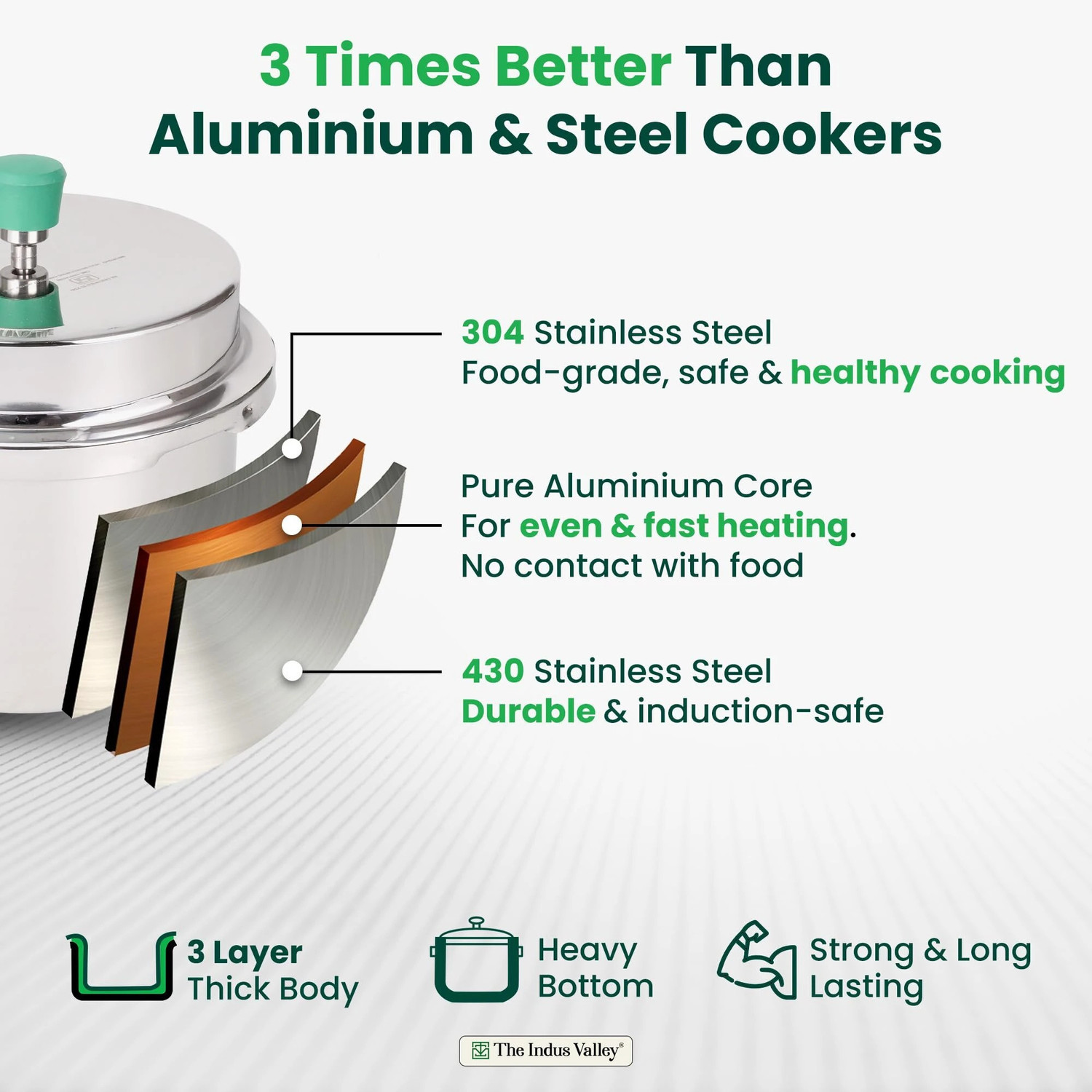 Image of The Indus Valley Triply Stainless Steel Outer Lid Pressure Cooker 5 L Outer Lid Induction Bottom Pressure Cooker