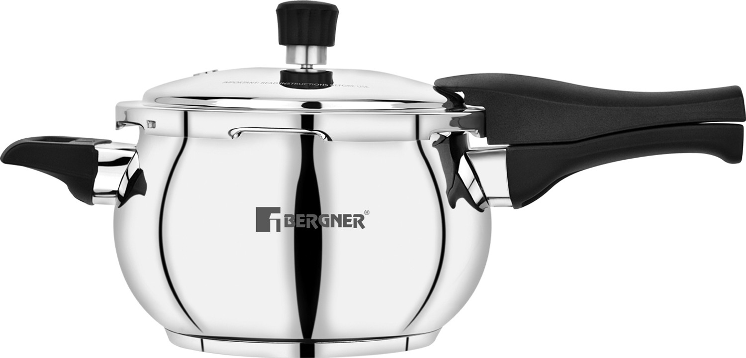 Image of BERGNER Pura Globe Triply Bottom Belly Shape Outer Lid 5.5 L Outer Lid Induction Bottom Pressure Cooker