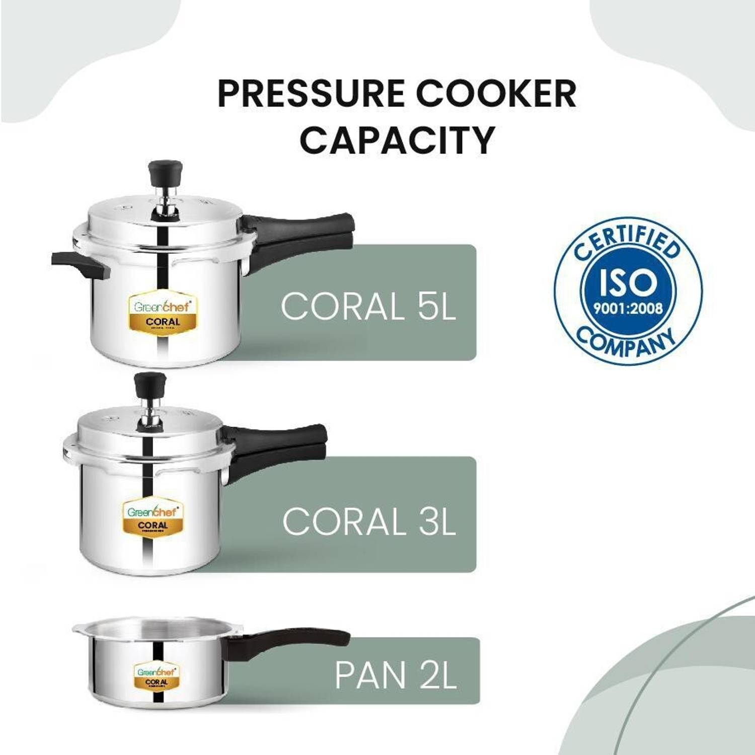 Greenchef Coral Combo 5L, 3L, 2L Pressure Cooker Pack of 5 - Image 4