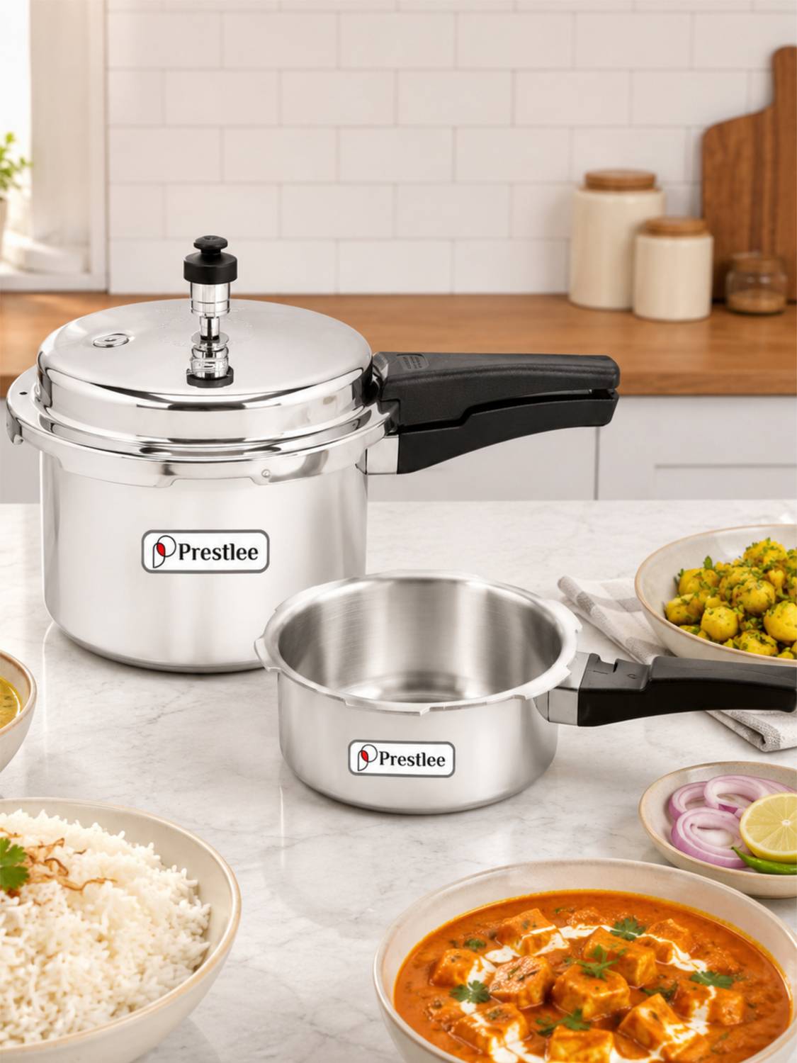 Prestlee DELUXE 2, 3 Liter Alumiium Outerlid Pressure Cooker Combo 2 L, 3 L Outer Lid Pressure Cooker