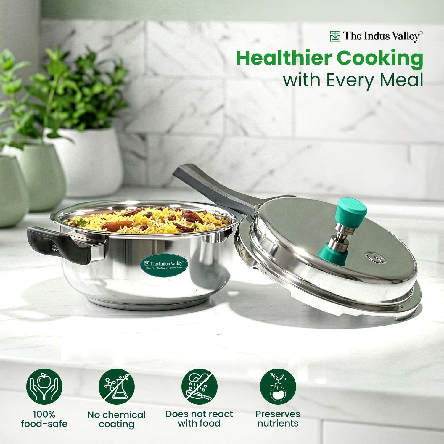Image of The Indus Valley Stainless Steel Outer Lid Pressure Pan 5 L Outer Lid Induction Bottom Pressure Cooker