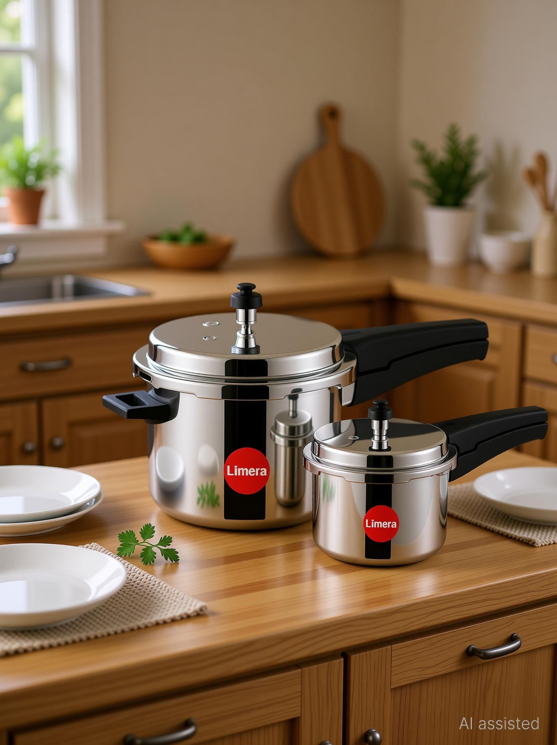 Image of Limera ISI Certified Stainless Steel Cooker Combo 2 L, 3 L, 5 L Outer Lid Induction Bottom Pressure Cooker