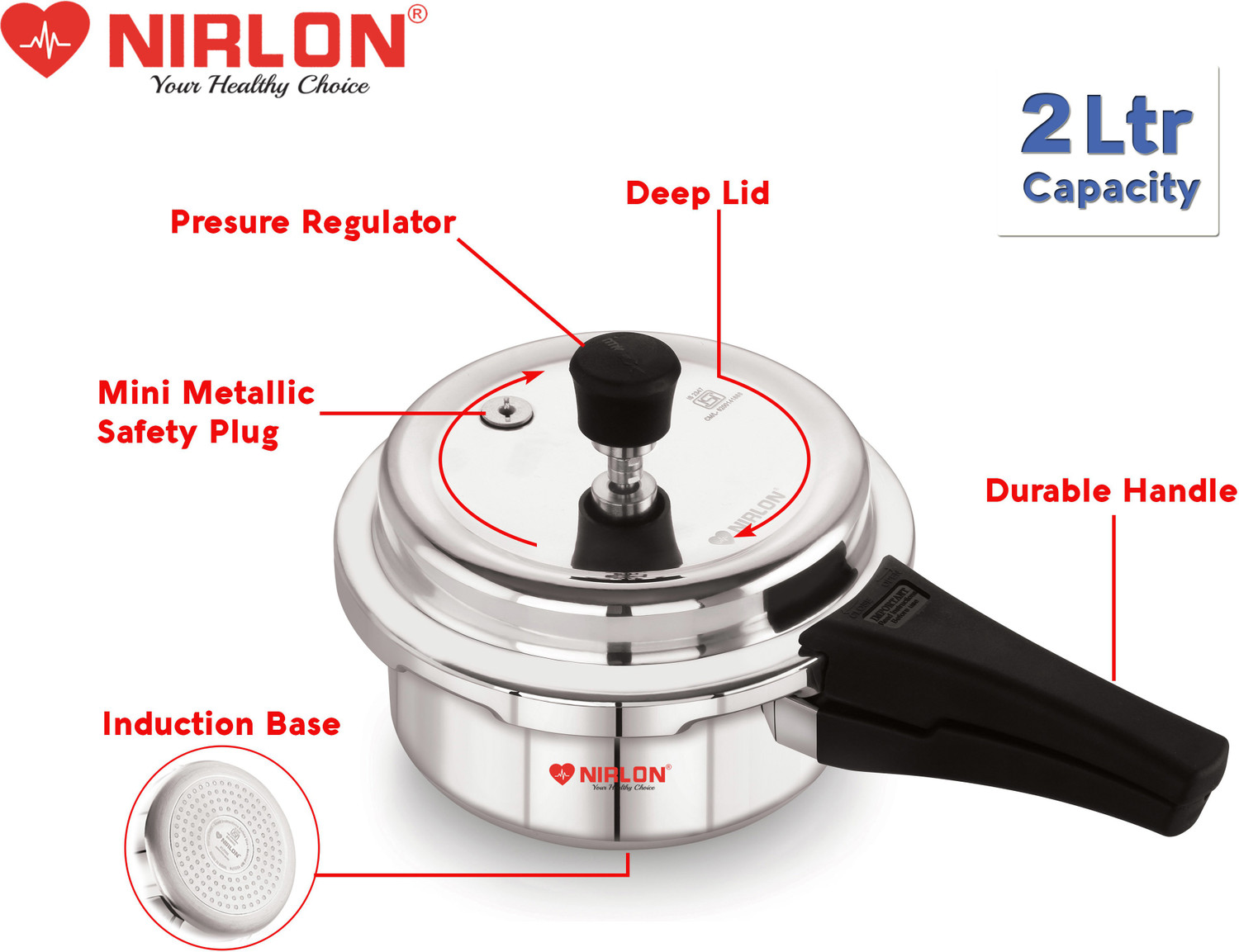 Image of NIRLON Supreme cooker 2 L Induction Bottom Pressure Cooker (Aluminium)
