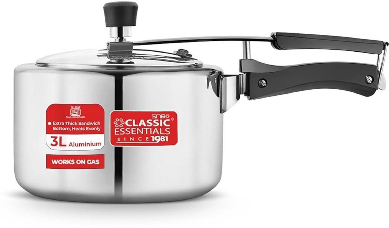 Classic Essentials Prochef Aluminium Pressure Cooker | ISI Certified Inner Lid Pressure Cooker 3 L Inner Lid Pressure Cooker