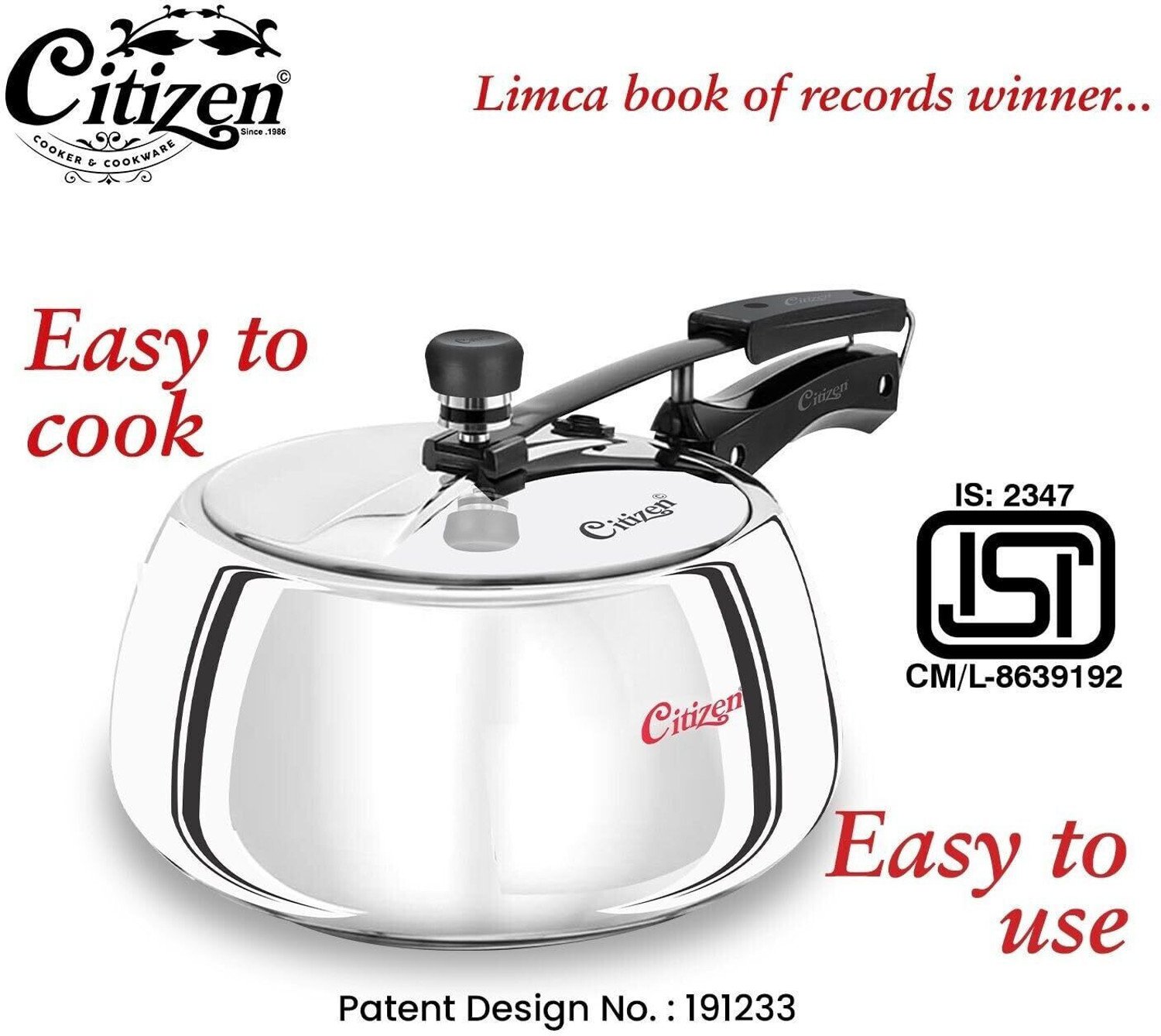 Image of CITIZEN Handi 3.5 ltr black hard anodies induction base with SS lid pressure cooker 3 L Inner Lid Pressure Cooker