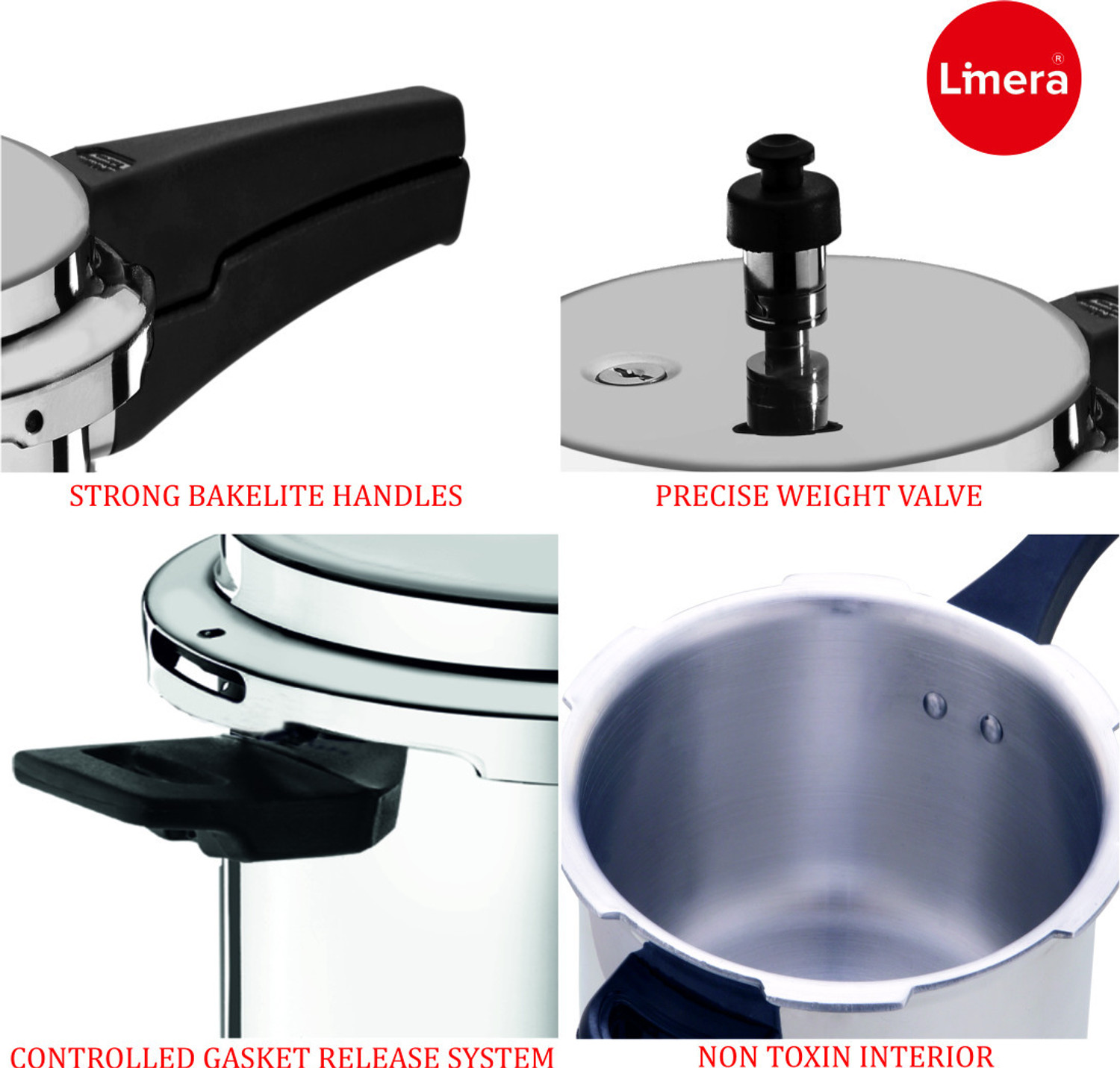 Image of Limera ISI Certified Gas and Induction Stove Compatible Combo 2 L, 3 L, 5 L Outer Lid Induction Bottom Pressure Cooker