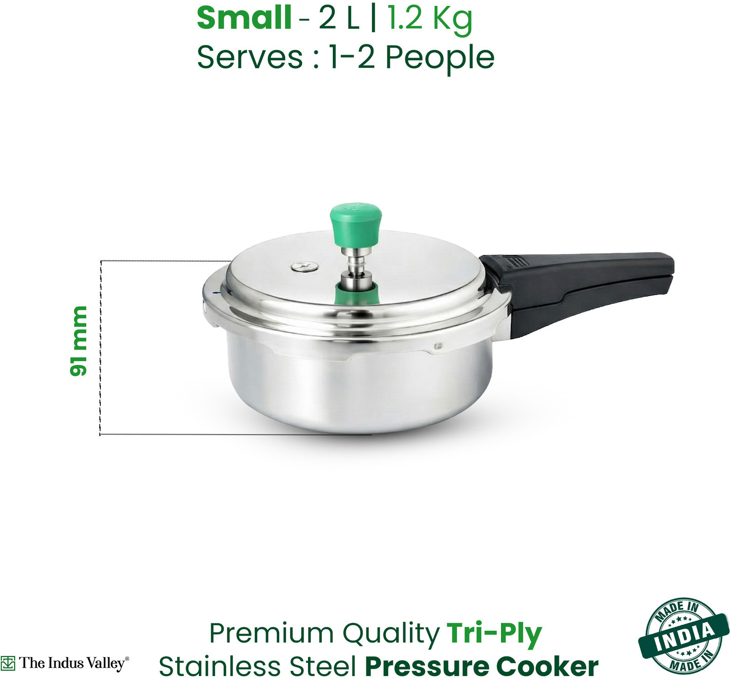 Image of The Indus Valley Triply Stainless Steel Outer lid Pressure Cooker 2 L Outer Lid Induction Bottom Pressure Cooker