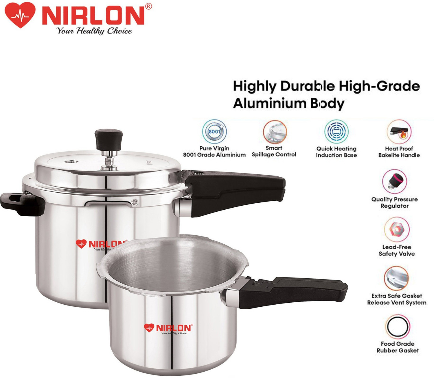 Image of NIRLON Supreme cooker 3 L, 5 L Induction Bottom Pressure Cooker (Aluminium)
