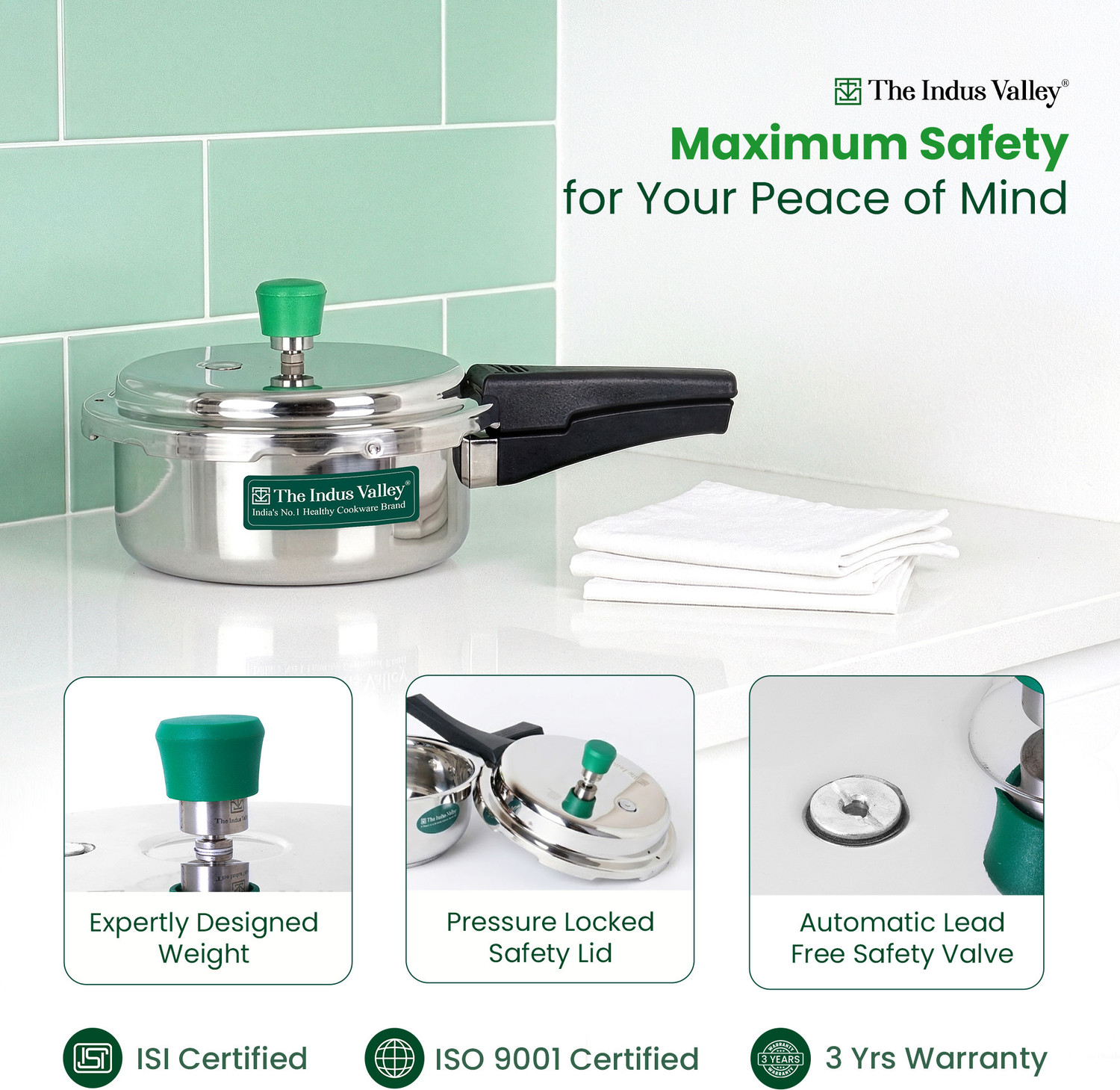 Image of The Indus Valley Triply Stainless Steel Outer lid Pressure Cooker 2 L Outer Lid Induction Bottom Pressure Cooker