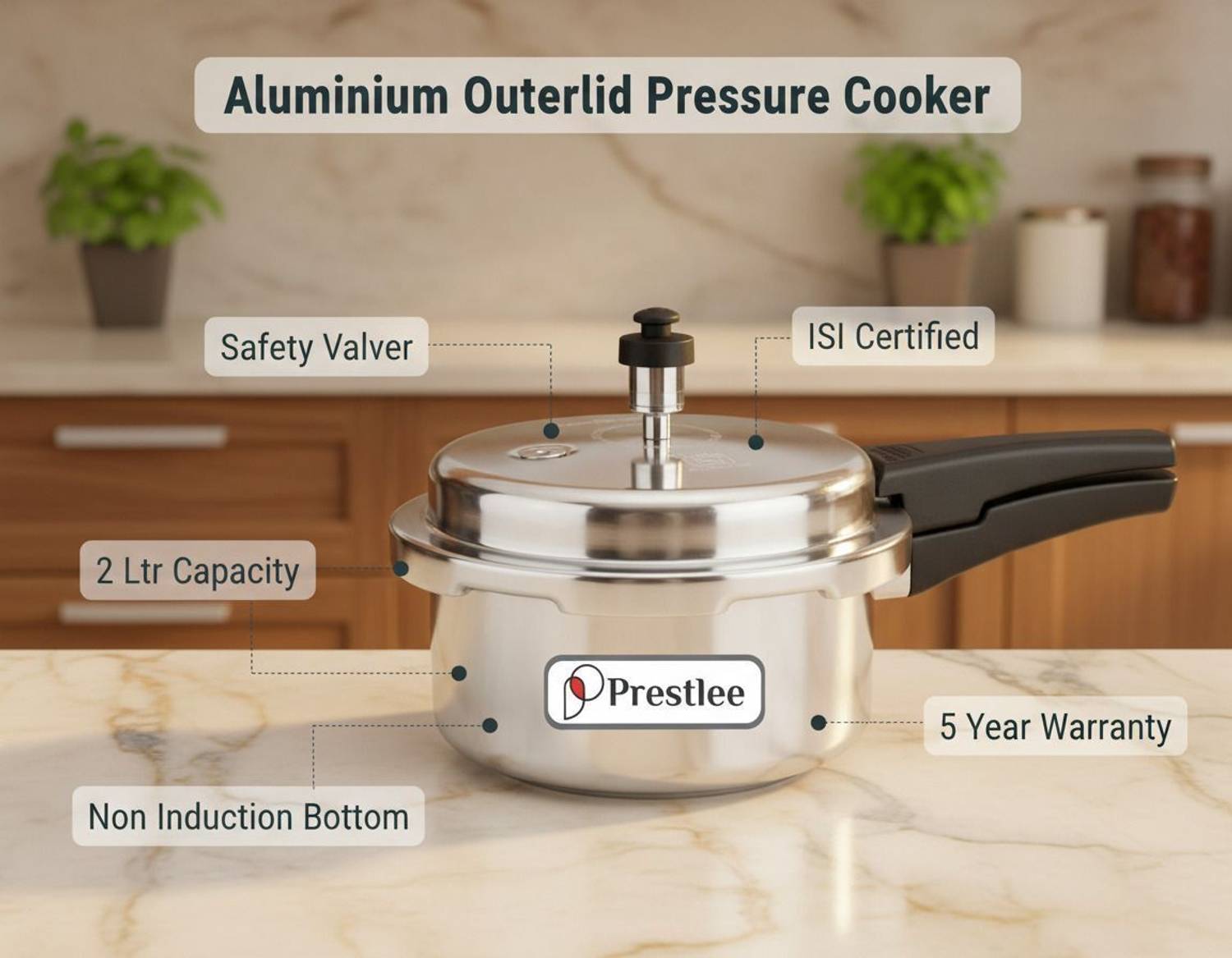 Prestlee 2L Aluminium Pressure Cooker - Image 3