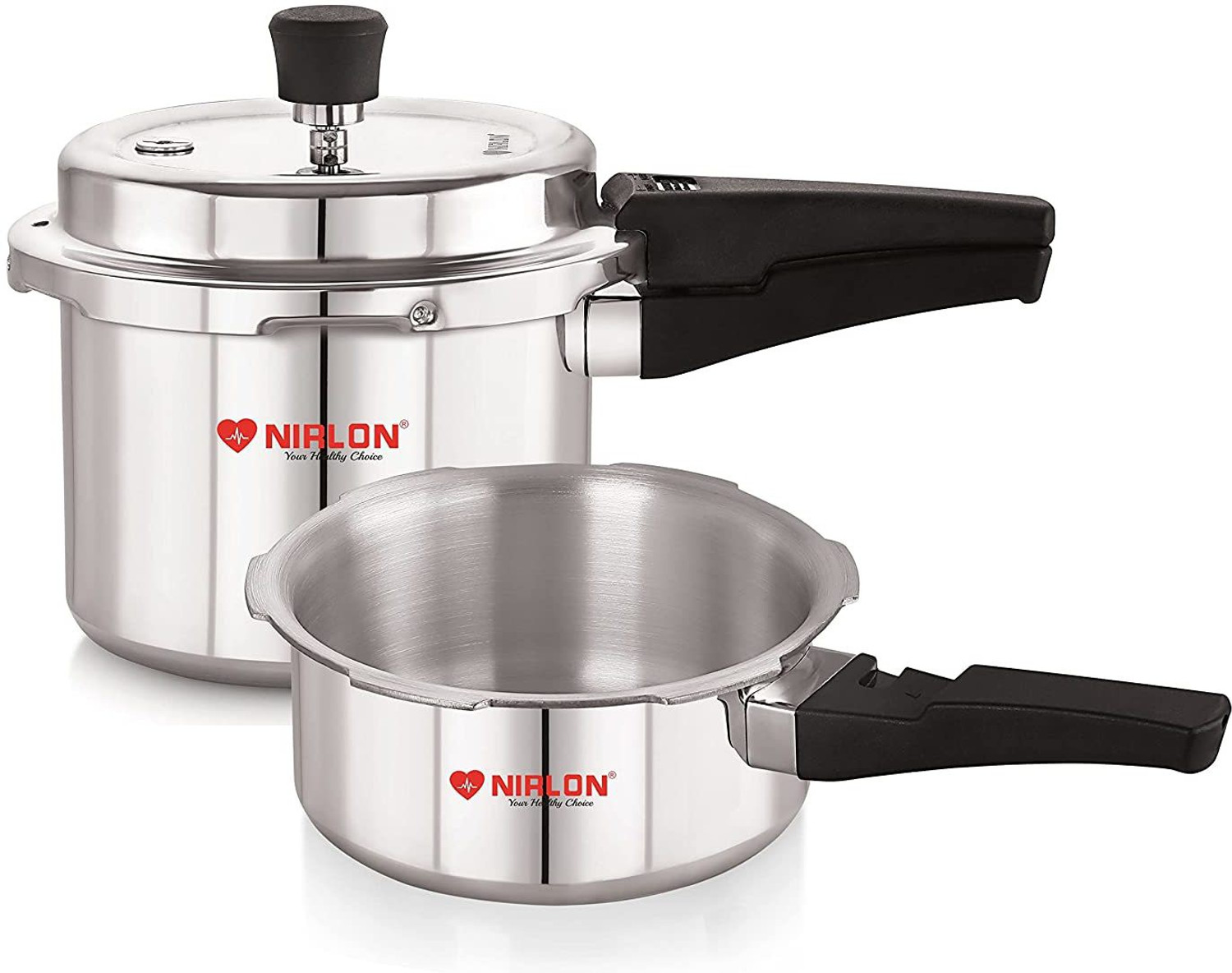 Image of NIRLON Combo Induction Base Outer Lid Aluminium Pressure Cooker, 2+3 Ltr with Comon Lid 2 L, 3 L Induction Bottom Pressure Cooker (Aluminium)