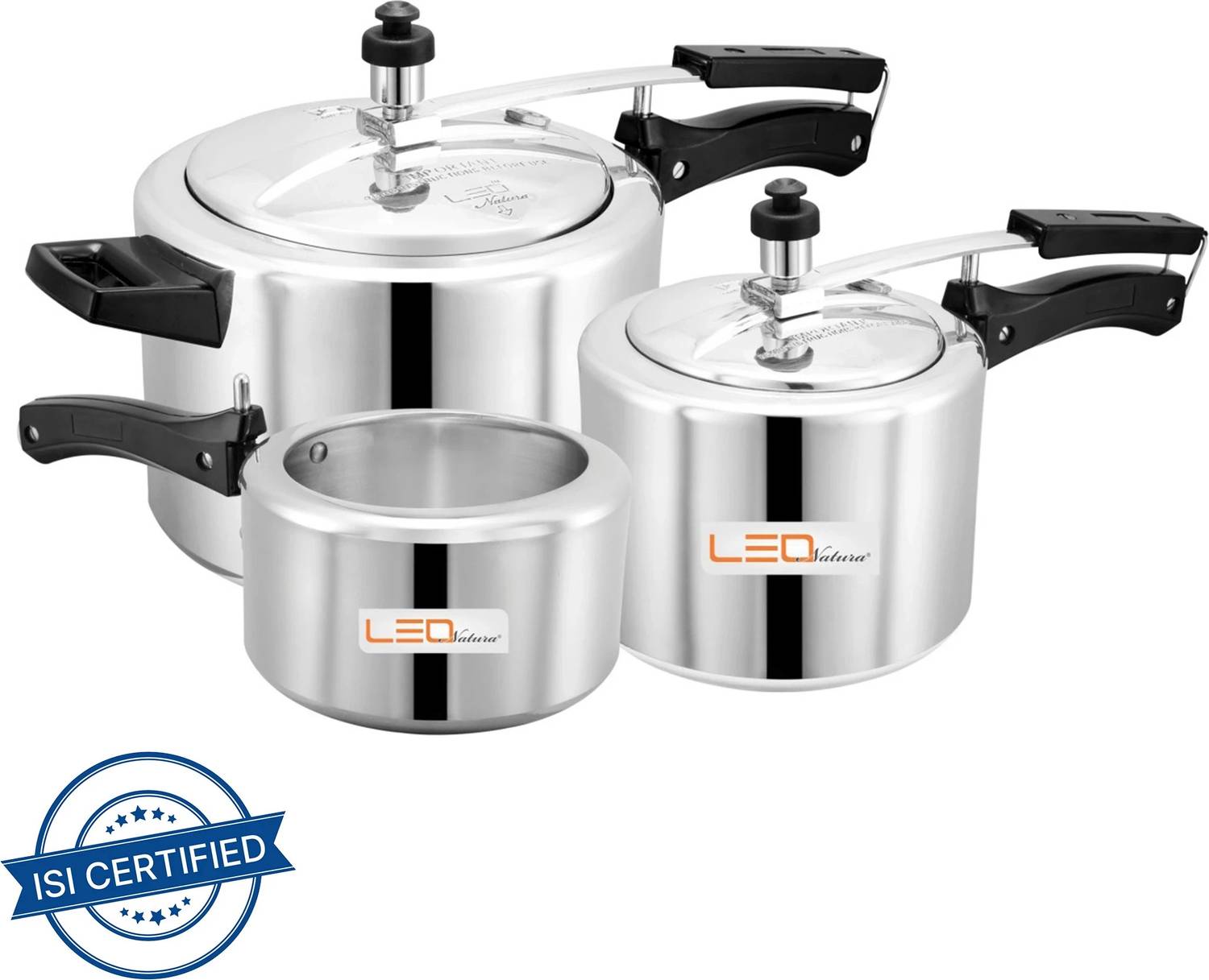 Leo Natura by Leo Natura Inner Lid Regular Cooker Combo Pack 2 L, 3 L, 5 L Inner Lid Pressure Cooker