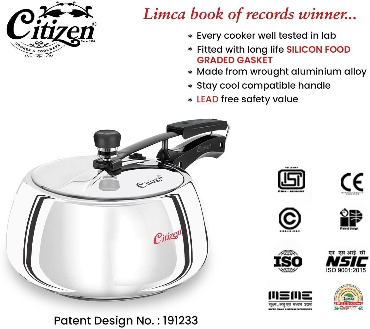 Image of CITIZEN Handi 3.5 ltr black hard anodies induction base with SS lid pressure cooker 3 L Inner Lid Pressure Cooker