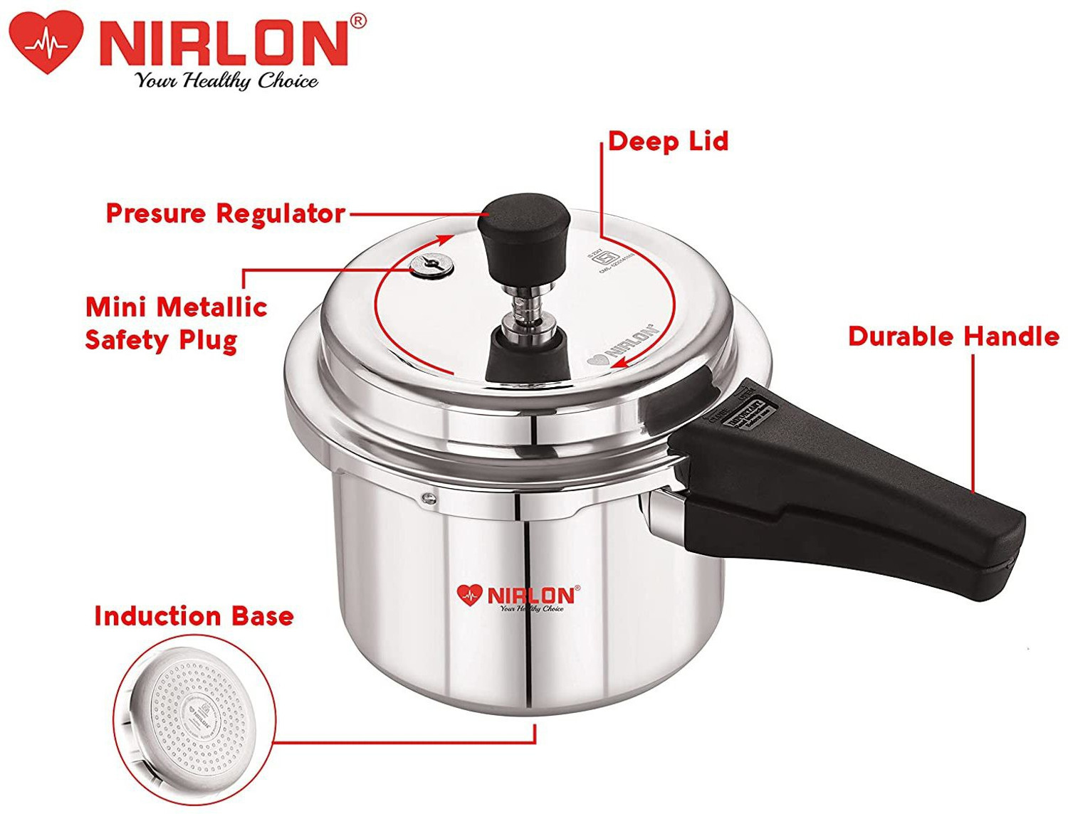Image of NIRLON Combo Induction Base Outer Lid Aluminium Pressure Cooker, 2+3 Ltr with Comon Lid 2 L, 3 L Induction Bottom Pressure Cooker (Aluminium)