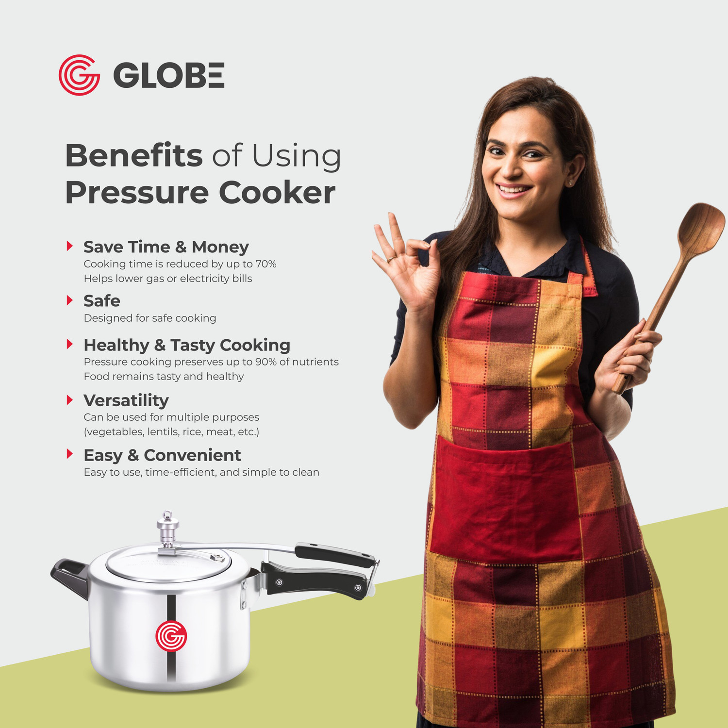 Image of globe Kiwi Regular Base with Inner Lid |6 Years Warranty 5 L Inner Lid Pressure Cooker