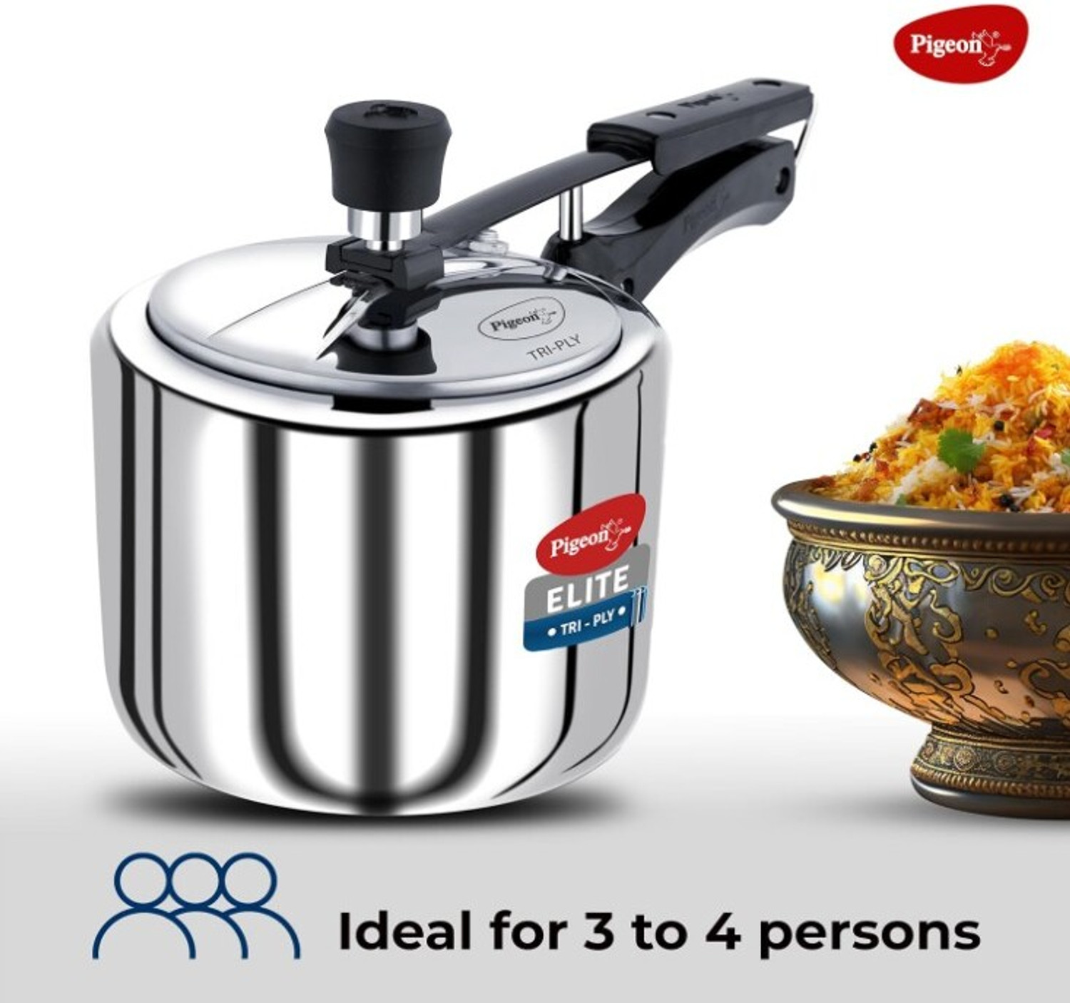 Image of Pigeon Triply Stainless Steel 19004590 3 L Inner Lid Induction Bottom Pressure Cooker