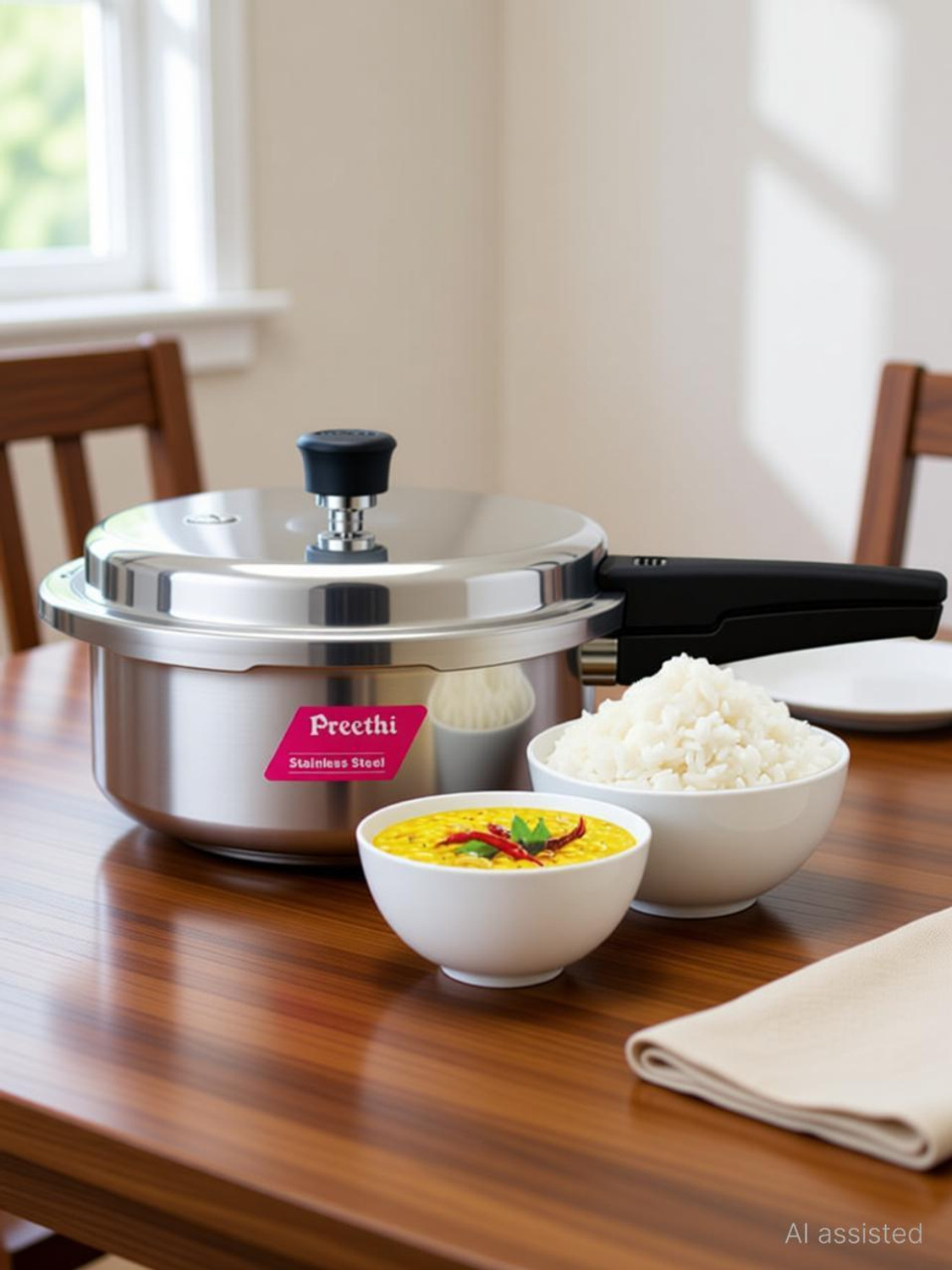 Image of Preethi 2L Stainless Steel Outerlid Pressure Cooker (PC 010) 2 L Outer Lid Induction Bottom Pressure Cooker