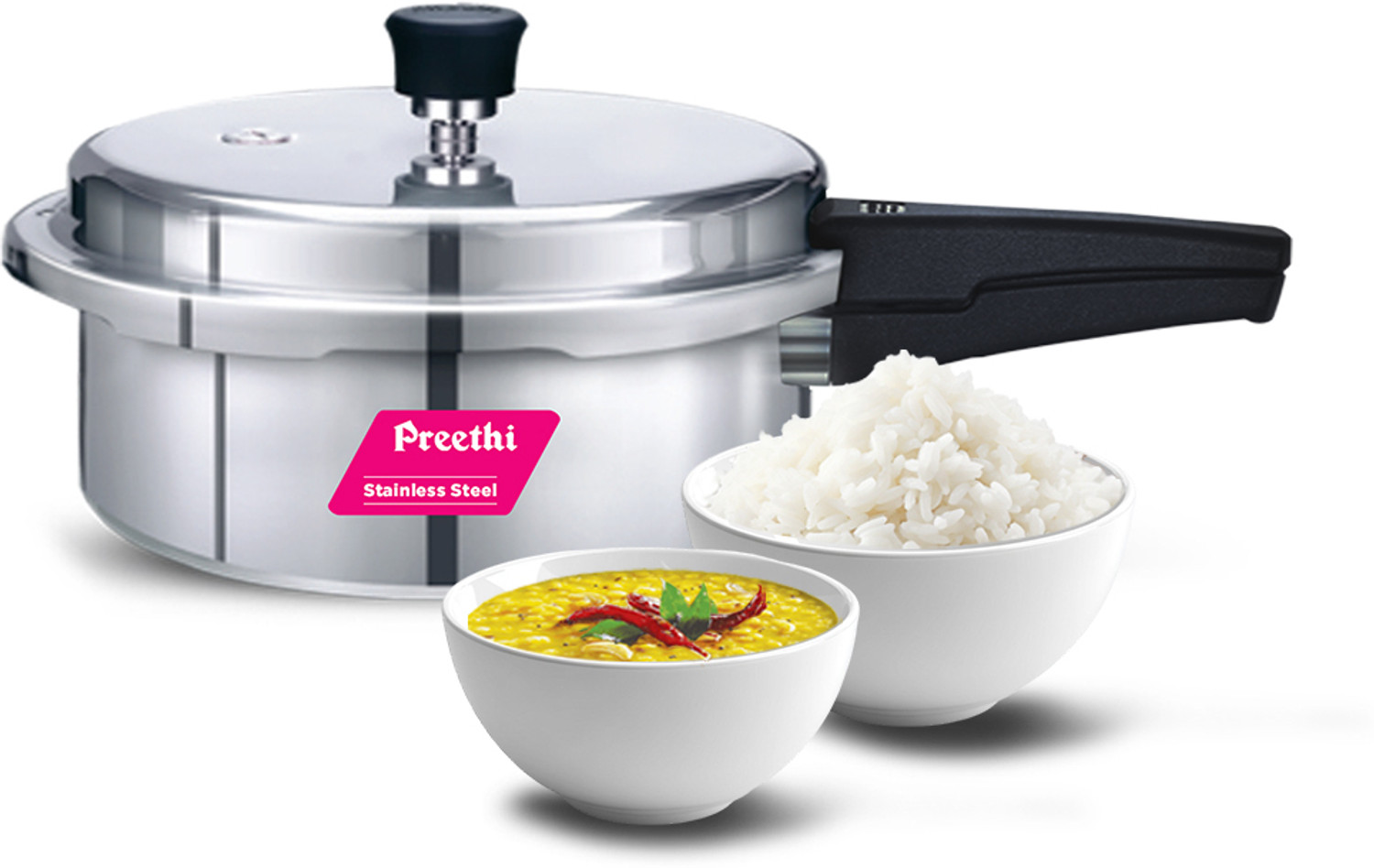 Image of Preethi 2L Stainless Steel Outerlid Pressure Cooker (PC 010) 2 L Outer Lid Induction Bottom Pressure Cooker