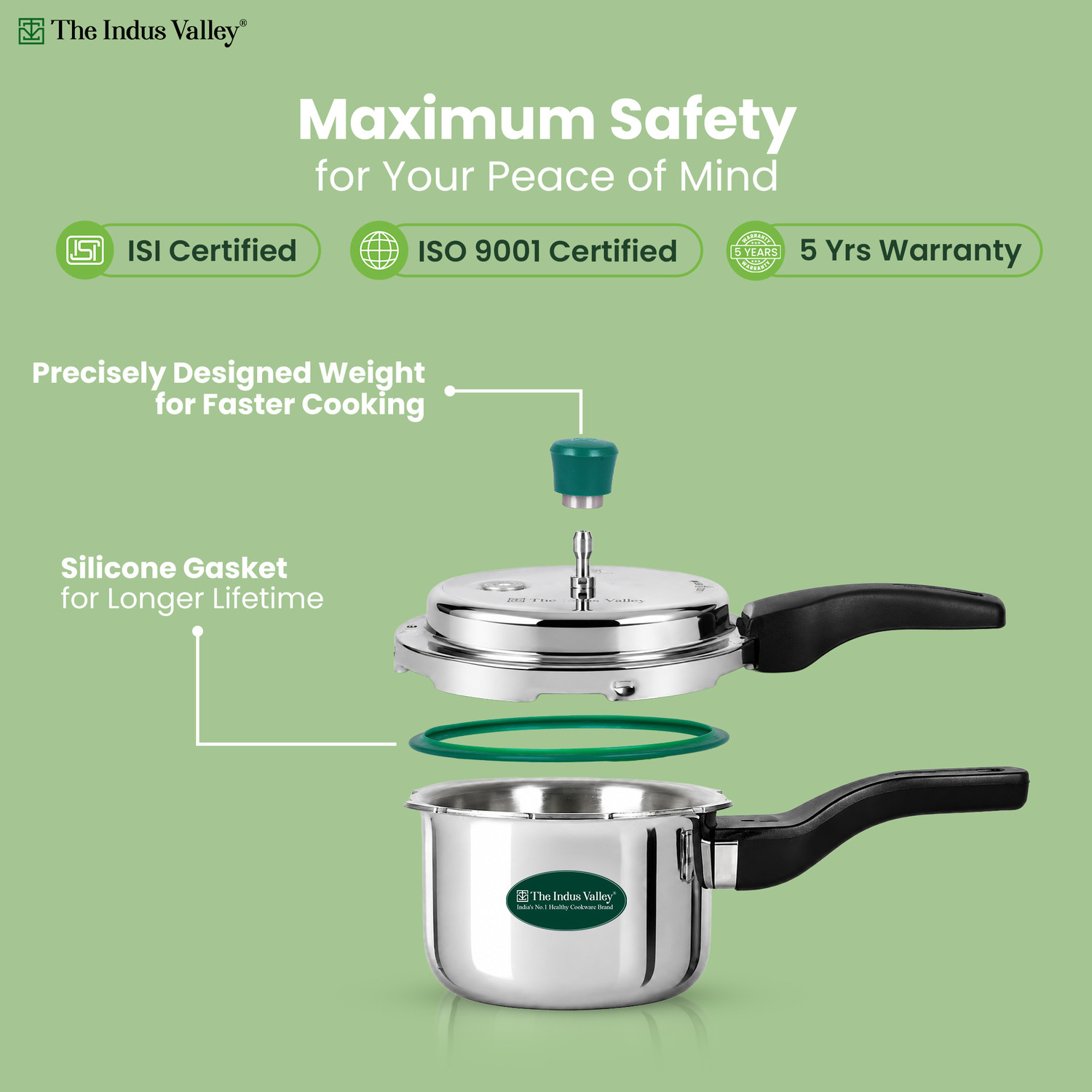Image of The Indus Valley Tri-ply Cooker Narrow Pressure Cooker 1.5 L Outer Lid Induction Bottom Pressure Cooker