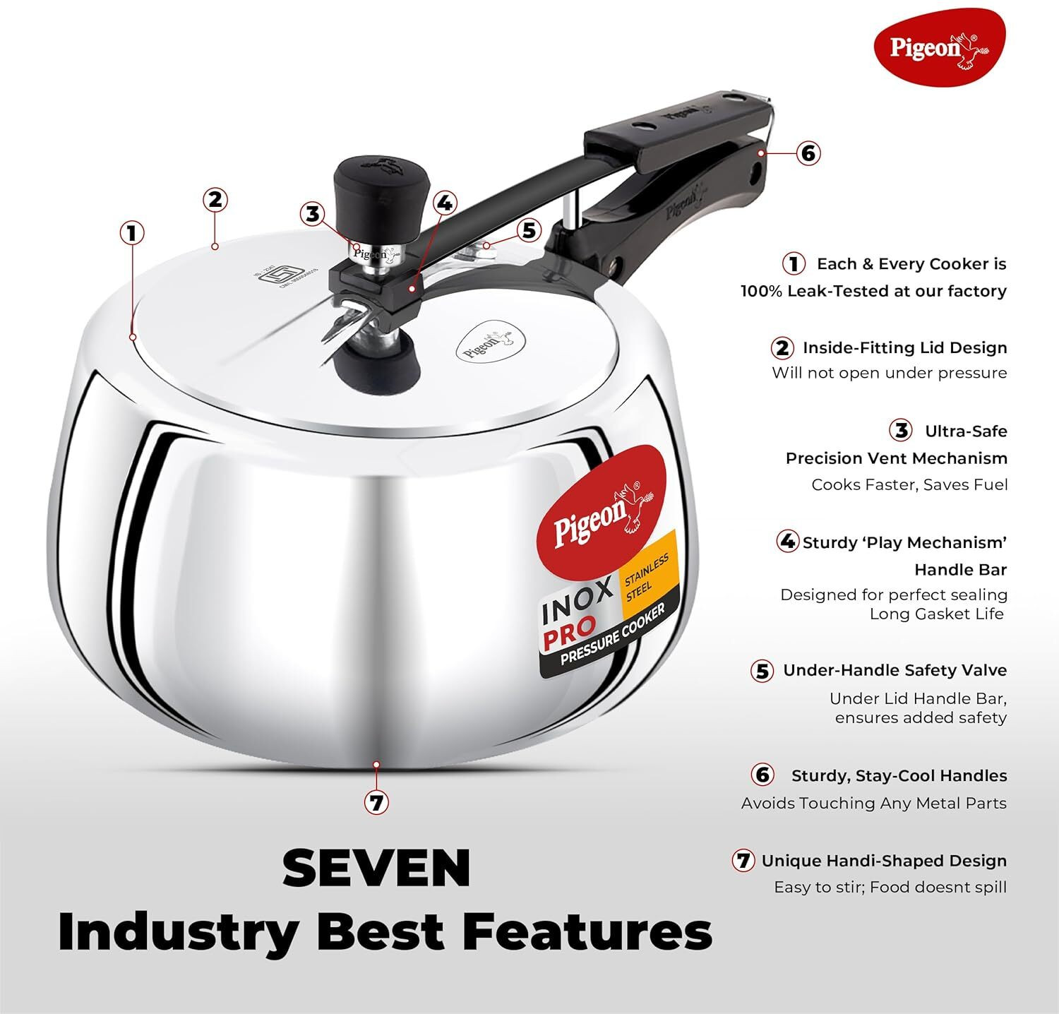 Image of Pigeon Inox Pro 2 L Inner Lid Induction Bottom Pressure Cooker
