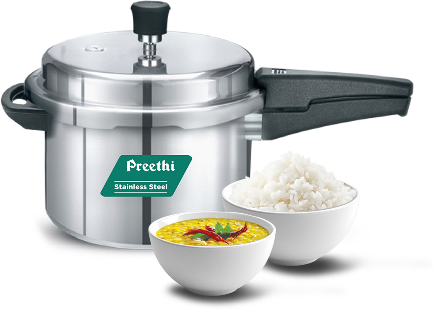 Image of Preethi Neo 5L Stainless Steel Outerlid Pressure Cooker (PC 018) 5 L Outer Lid Induction Bottom Pressure Cooker