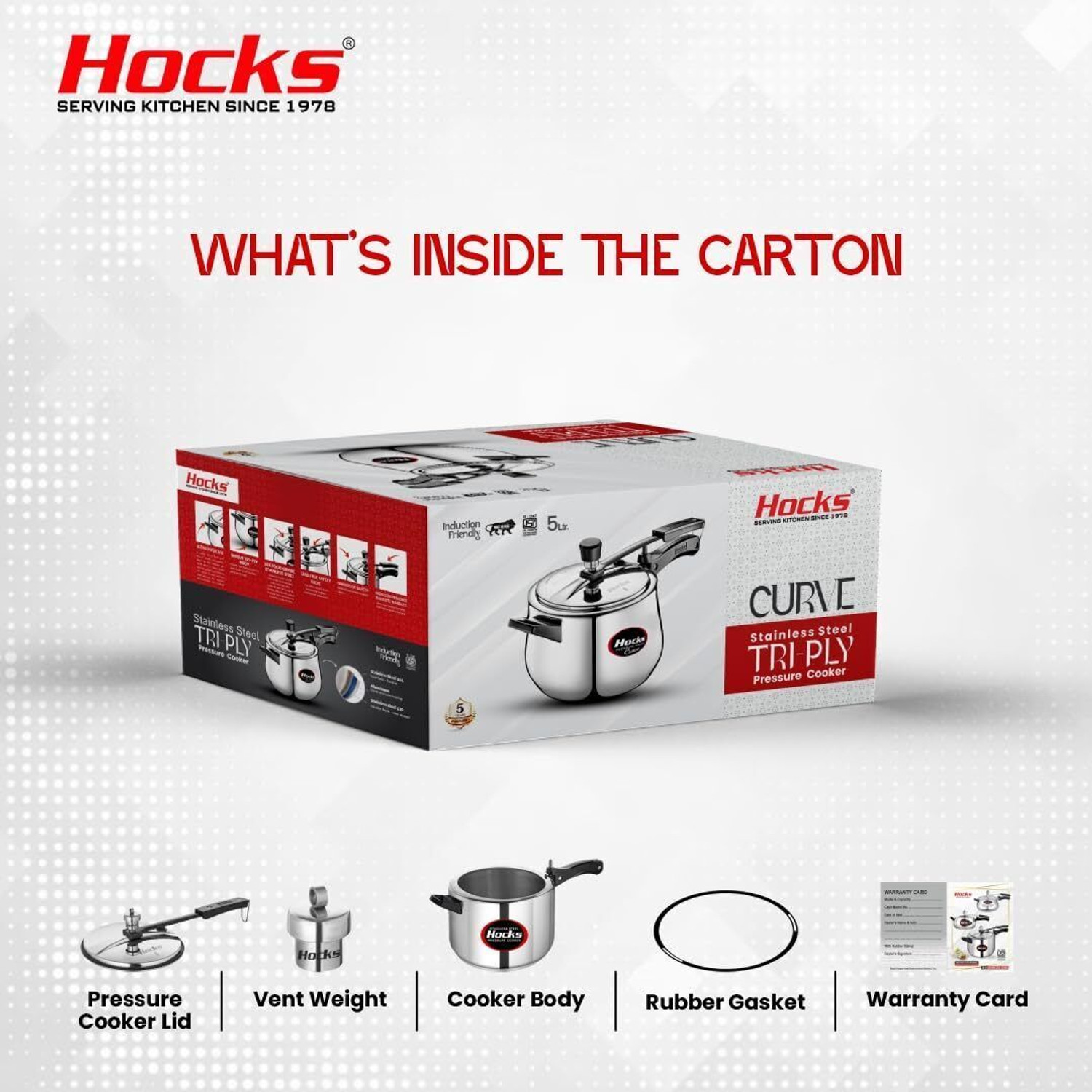 Image of Hocks Triply Combo 5l and 3l Stainless Steel 5 L, 3 L Inner Lid Induction Bottom Pressure Cooker