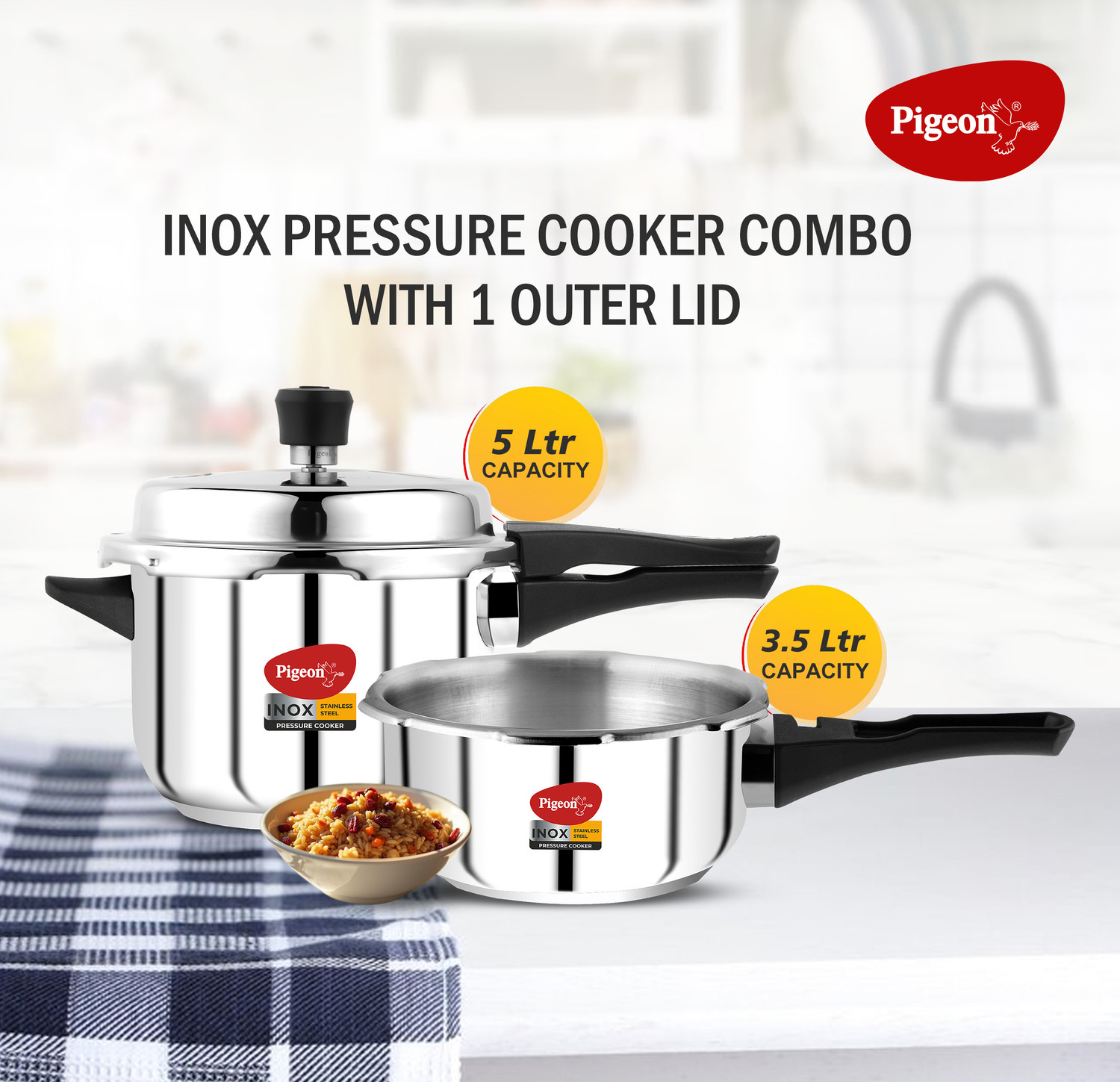 Image of Pigeon 3.5 L, 5 L Outer Lid Induction Bottom Pressure Cooker