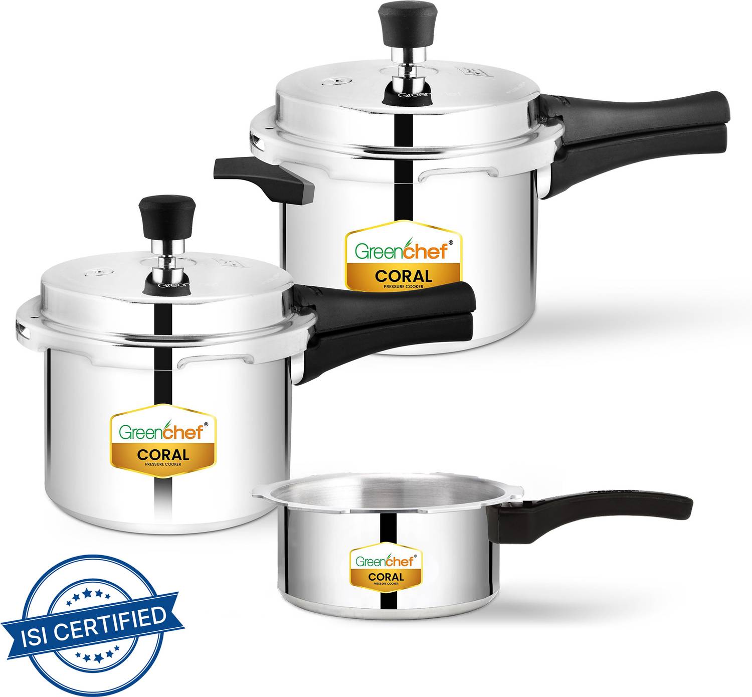 Greenchef Coral Combo 5L, 3L, 2L Pressure Cooker Pack of 5 - Image 1